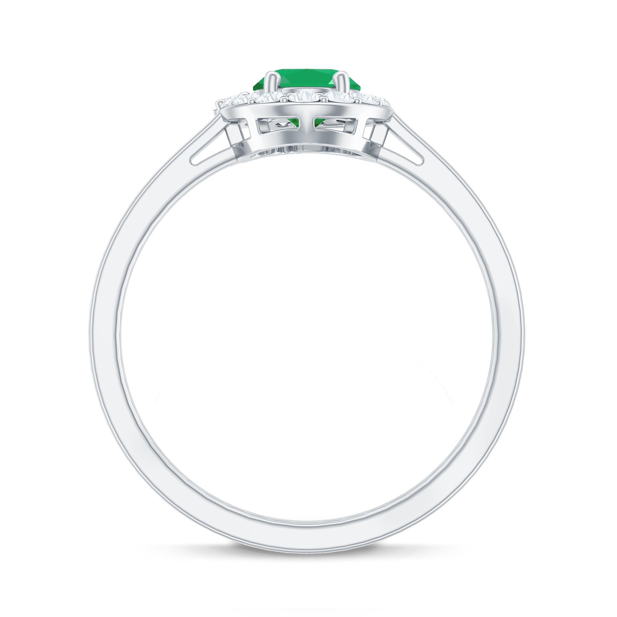 Natural Emerald Oval Engagement Ring with Diamond Halo AAA - Rosec Jewels