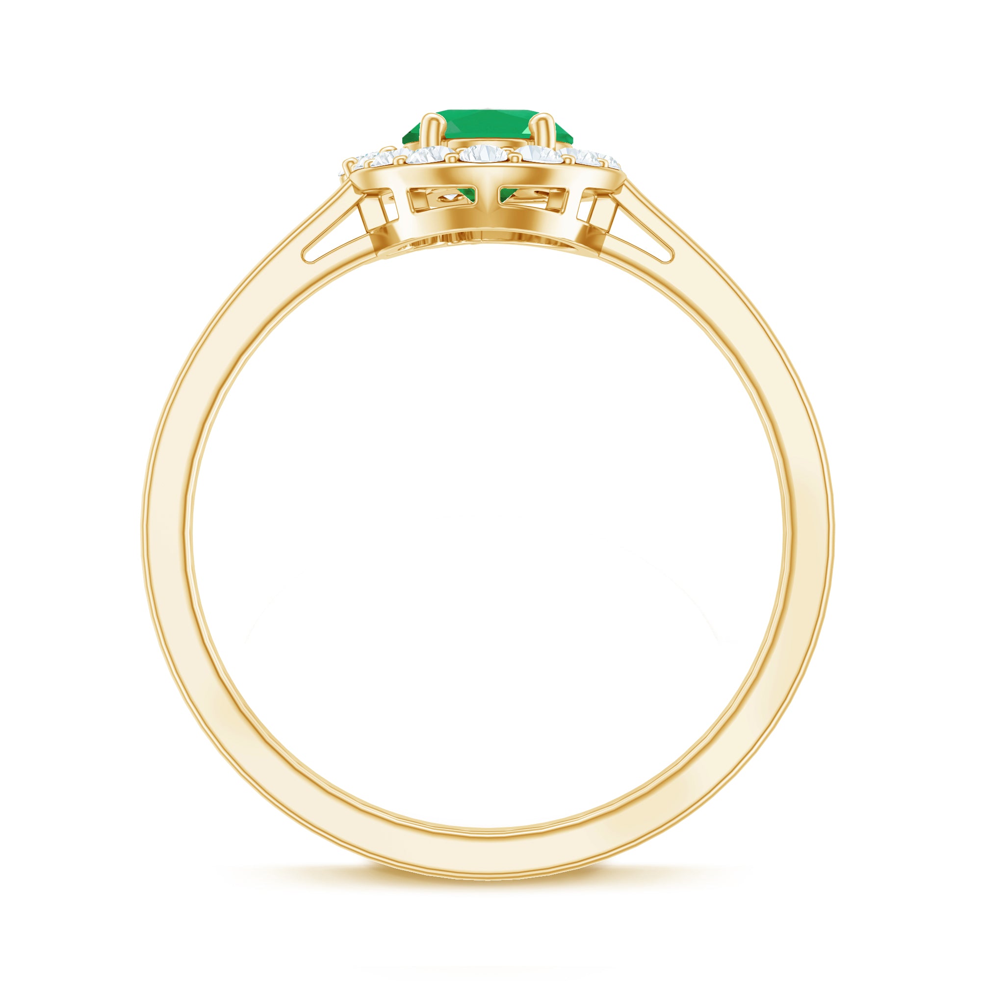 Natural Emerald Oval Engagement Ring with Diamond Halo AAA - Rosec Jewels