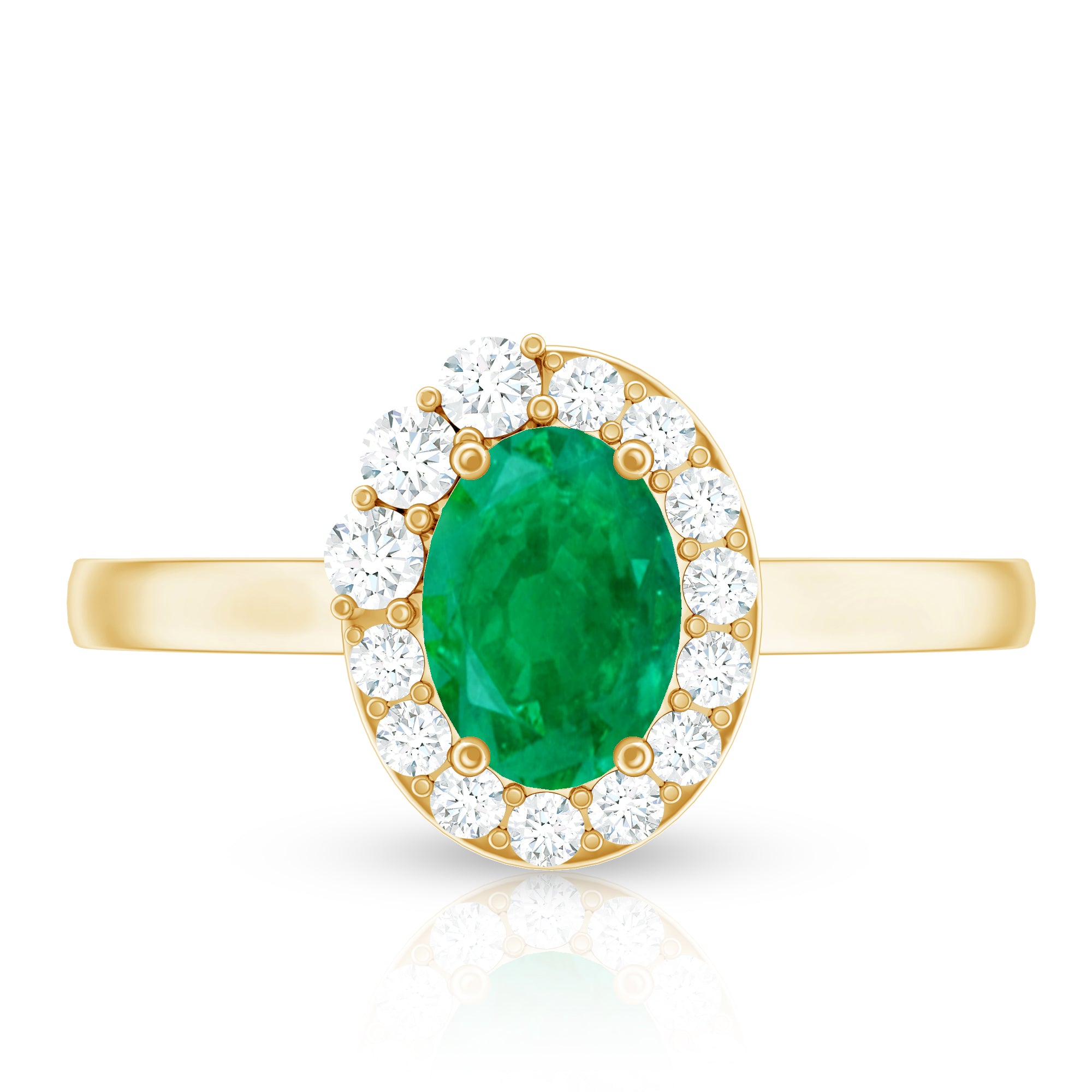 Natural Emerald Oval Engagement Ring with Diamond Halo AAA - Rosec Jewels