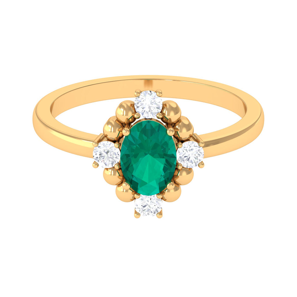 1 CT Oval shape Emerald Cocktail Ring with Diamond Emerald - ( AAA ) - Quality - Rosec Jewels