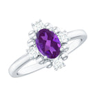 Rosec Jewels-Genuine 1 Carat Oval Amethyst Engagement Ring with Diamond