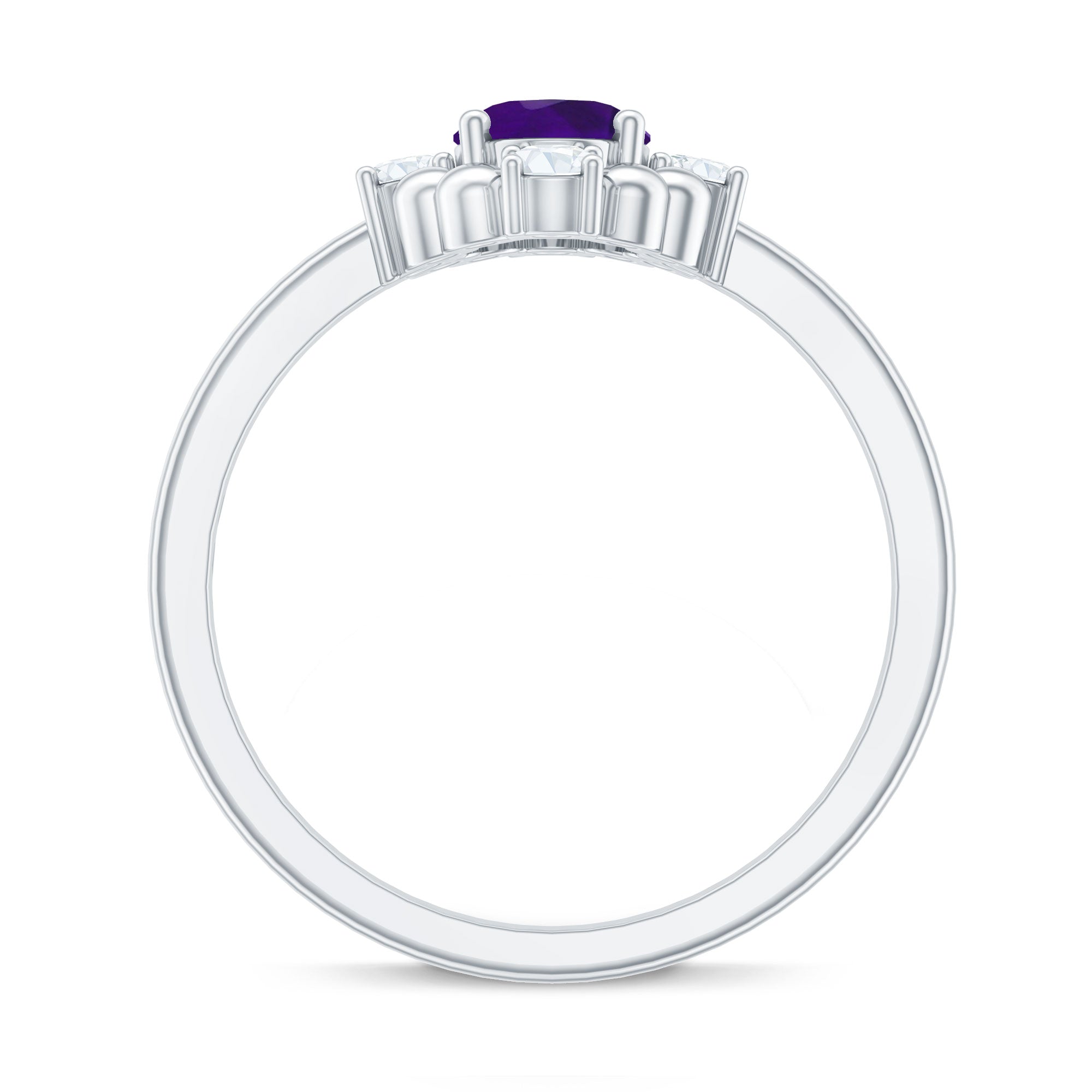 Rosec Jewels-Genuine 1 Carat Oval Amethyst Engagement Ring with Diamond