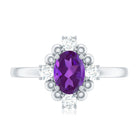 Rosec Jewels-Genuine 1 Carat Oval Amethyst Engagement Ring with Diamond