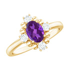 Rosec Jewels-Genuine 1 Carat Oval Amethyst Engagement Ring with Diamond