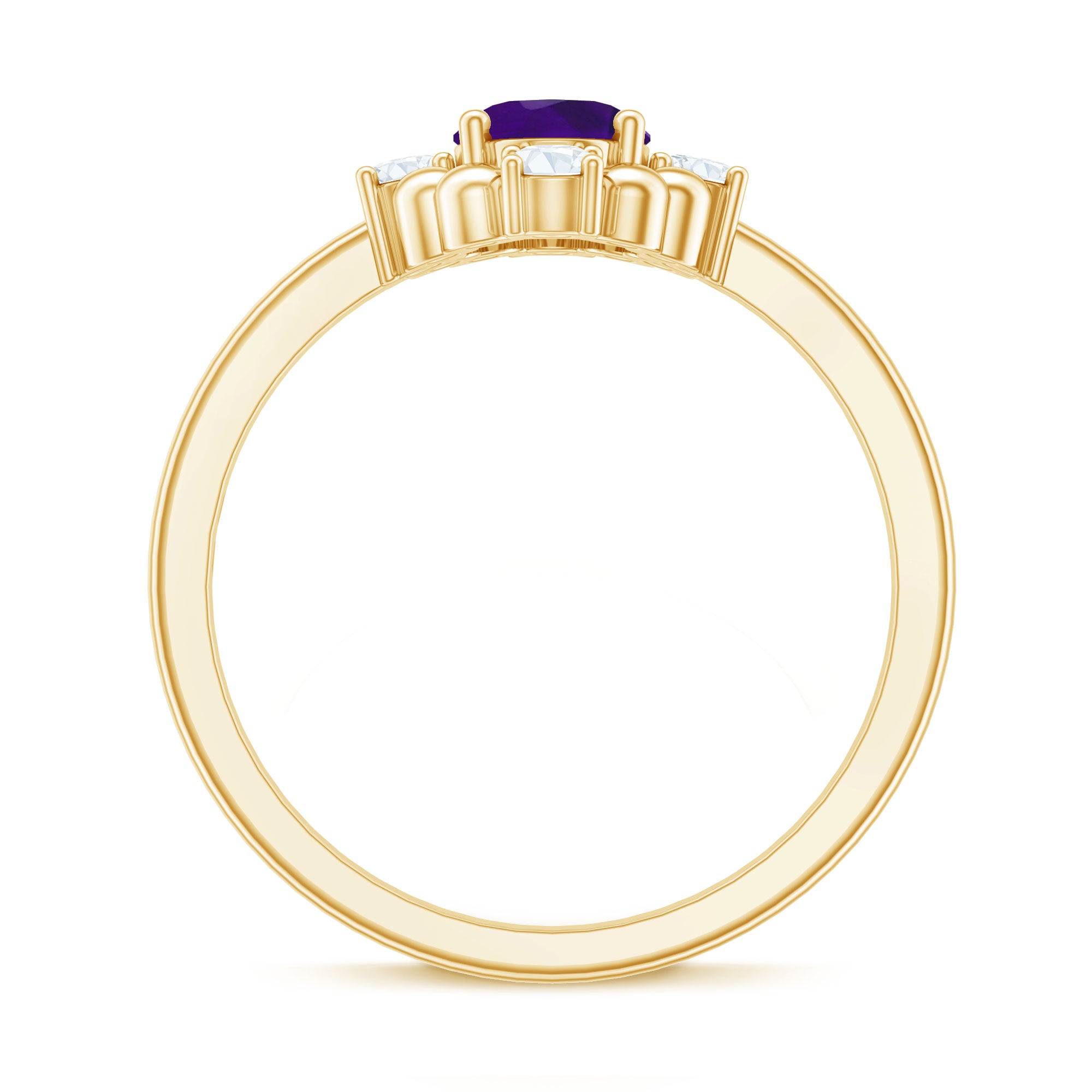 Rosec Jewels-Genuine 1 Carat Oval Amethyst Engagement Ring with Diamond