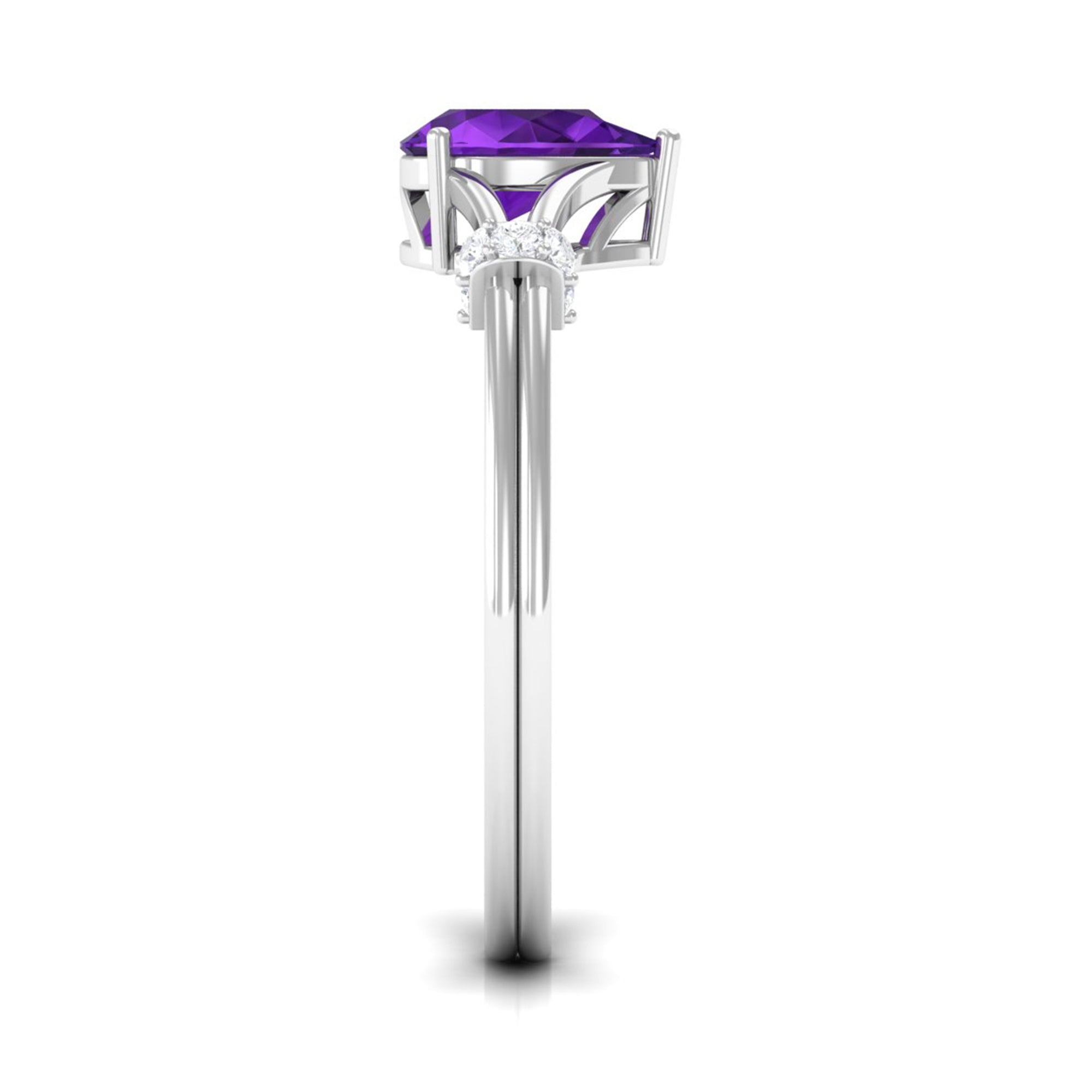 Rosec Jewels-Pear Cut Amethyst Solitaire Ring with Diamond in Split Shank