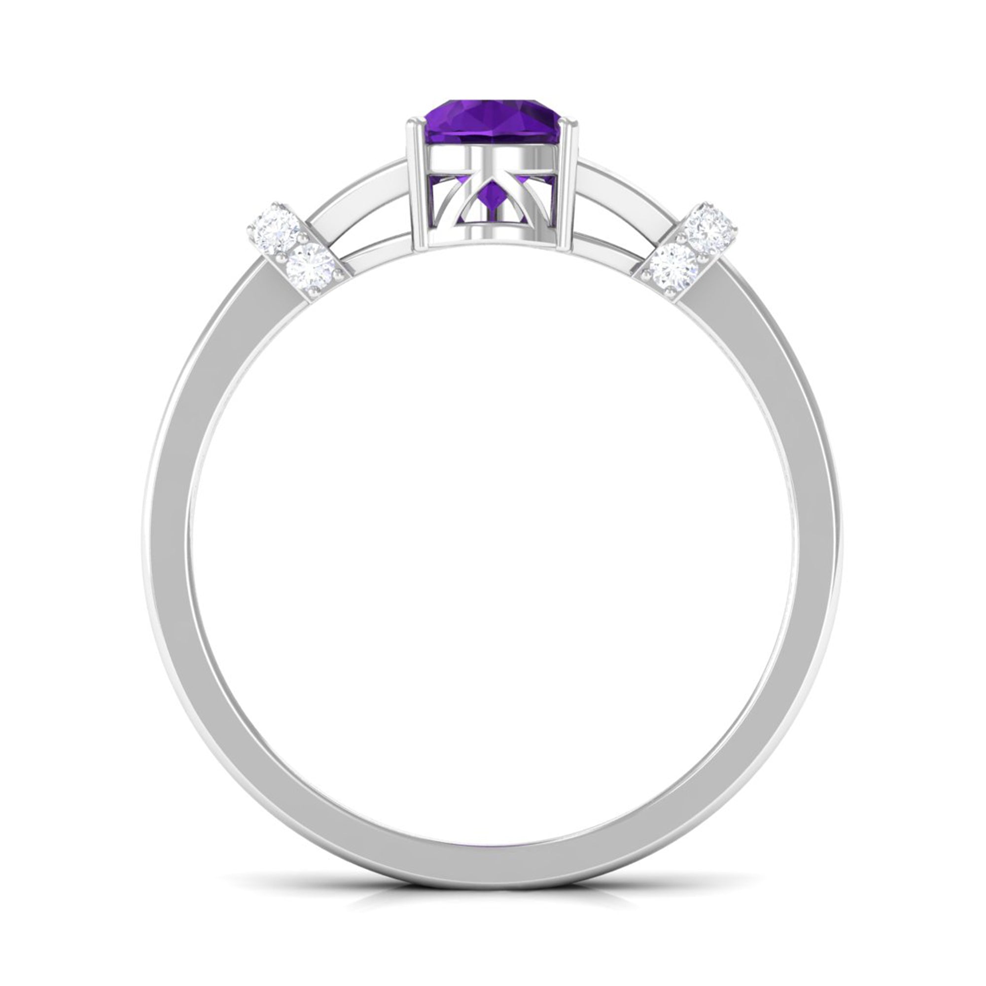Rosec Jewels-Pear Cut Amethyst Solitaire Ring with Diamond in Split Shank