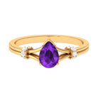 Pear Cut Amethyst Solitaire Ring with Diamond in Split Shank AAA - Rosec Jewels