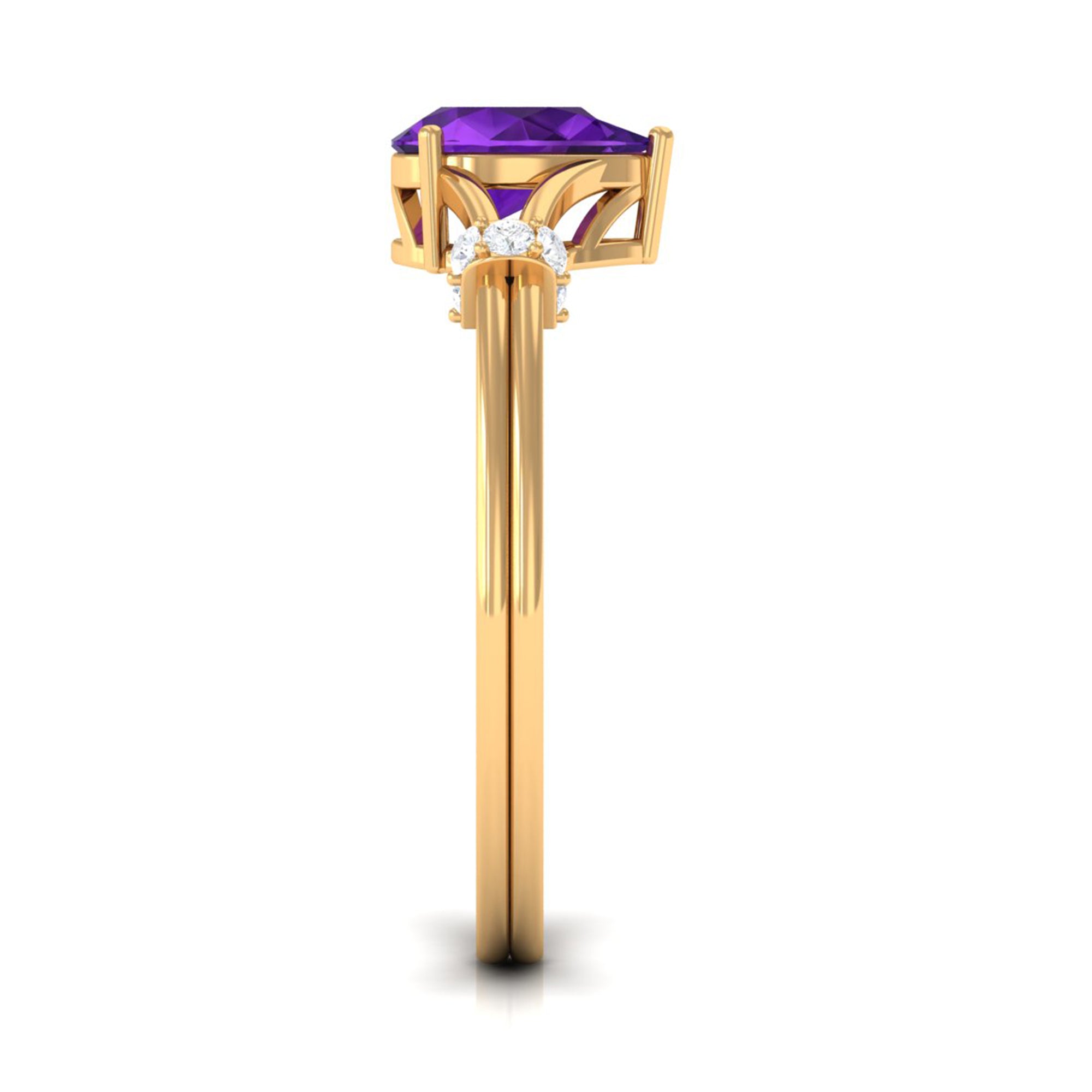 Rosec Jewels-Pear Cut Amethyst Solitaire Ring with Diamond in Split Shank