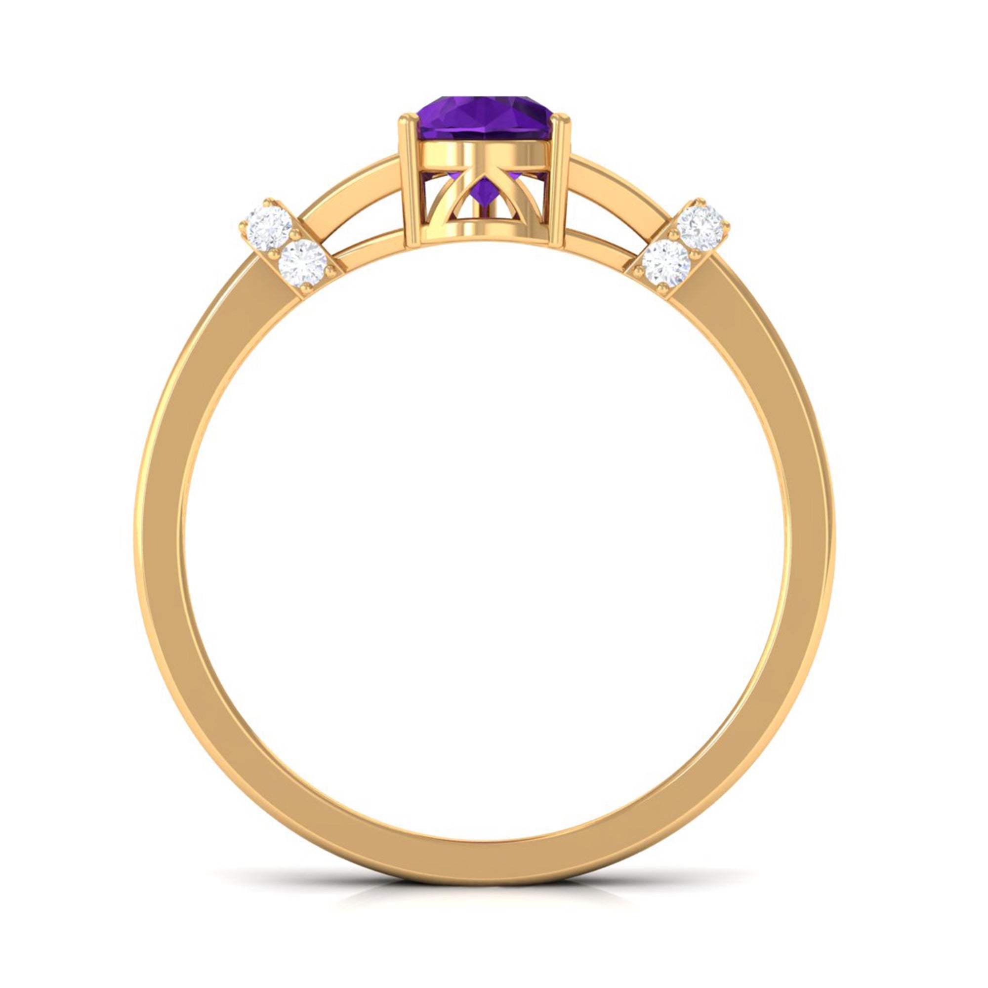 Rosec Jewels-Pear Cut Amethyst Solitaire Ring with Diamond in Split Shank