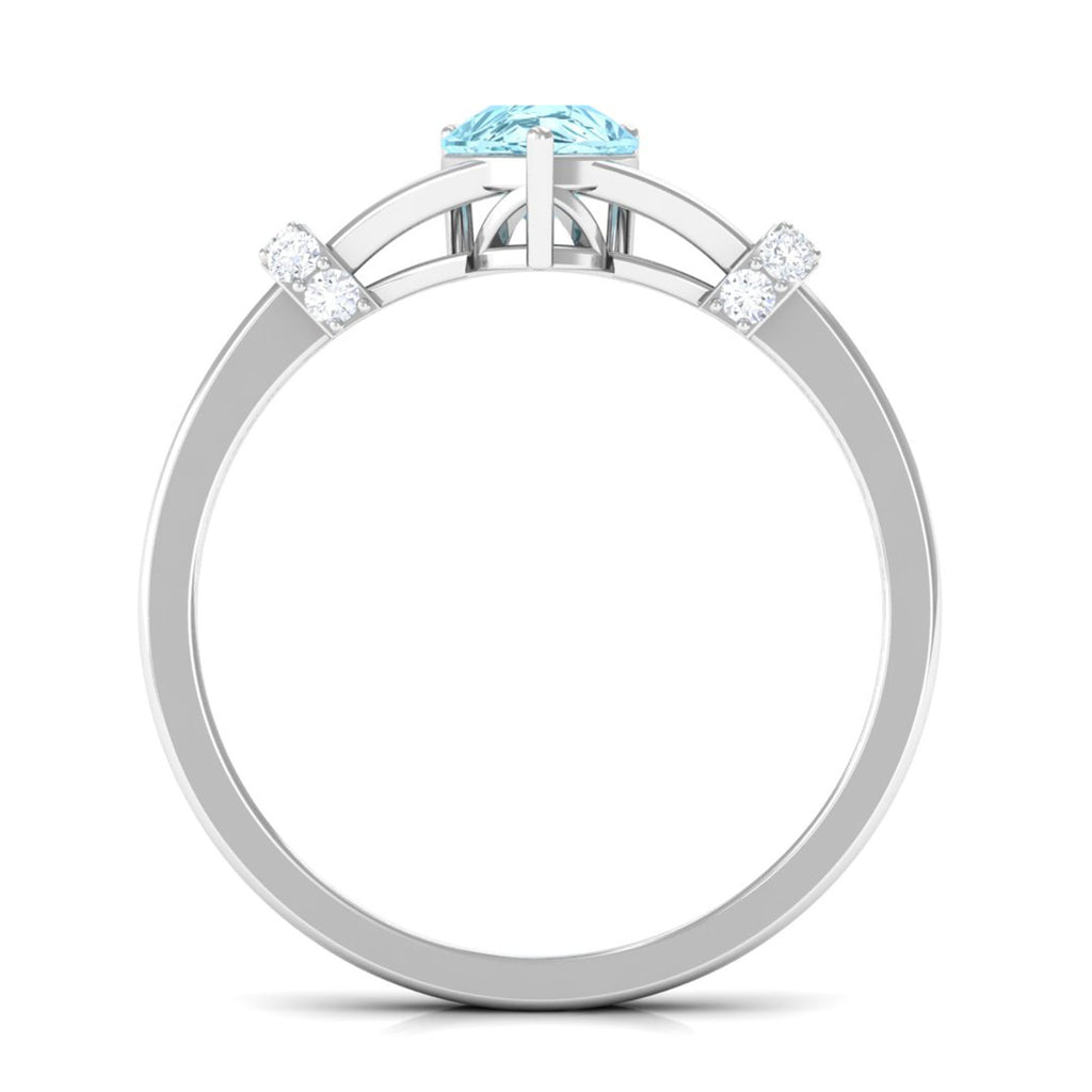 Rosec Jewels - Pear Shape Aquamarine and Diamond Solitaire Ring in Split Shank