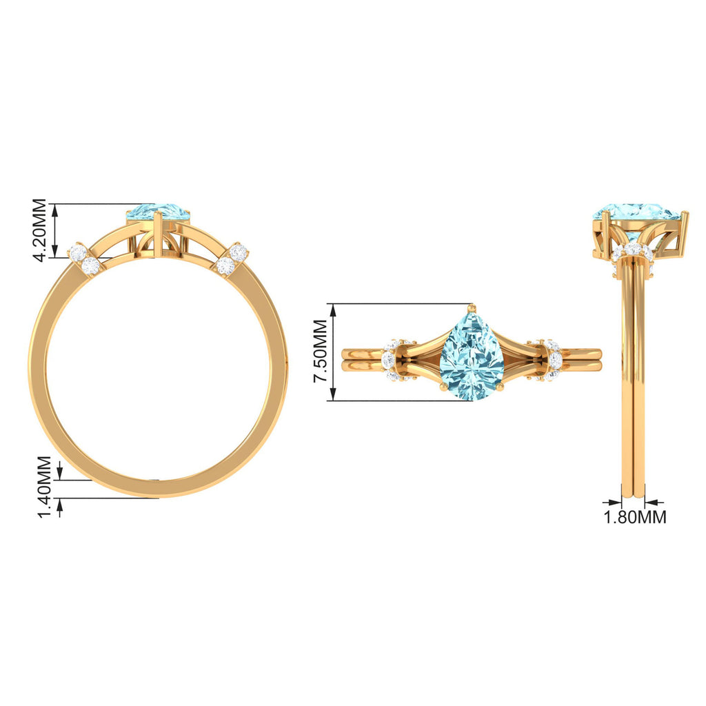 Rosec Jewels - Pear Shape Aquamarine and Diamond Solitaire Ring in Split Shank