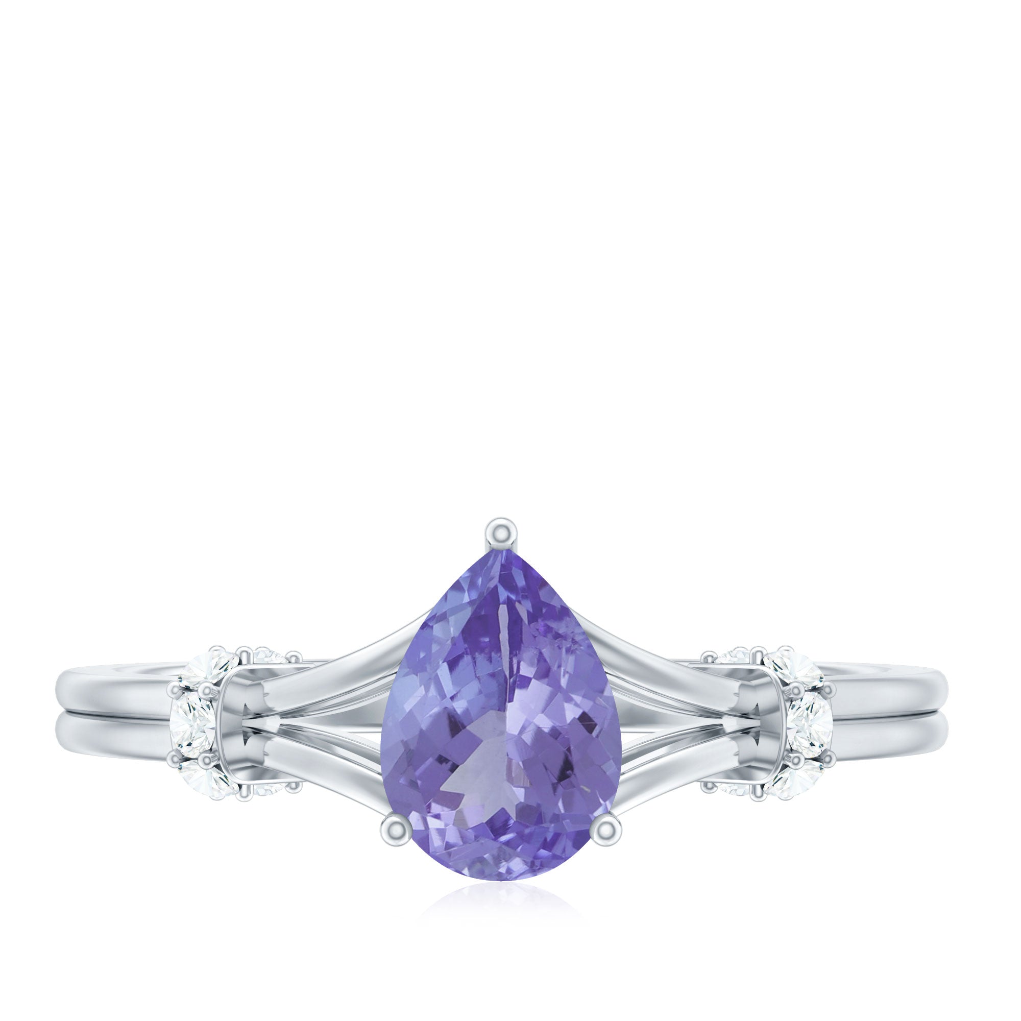 Pear Shape Tanzanite and Diamond Solitaire Ring in Split Shank