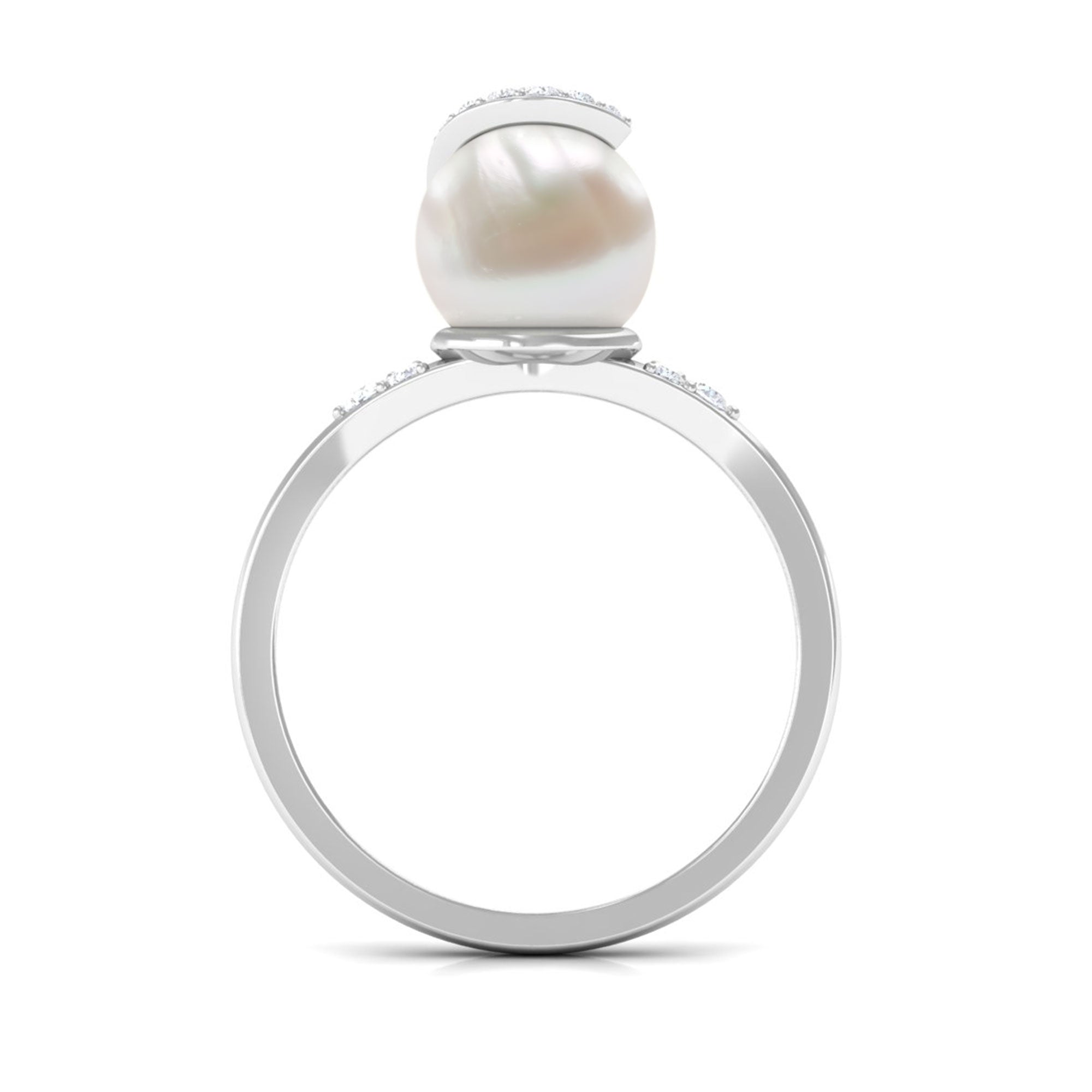 Elegant Freshwater Pearl Solitaire Ring with Diamond Trio Freshwater Pearl - ( AAA ) - Quality - Rosec Jewels