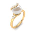 Elegant Freshwater Pearl Solitaire Ring with Diamond Trio Freshwater Pearl - ( AAA ) - Quality - Rosec Jewels