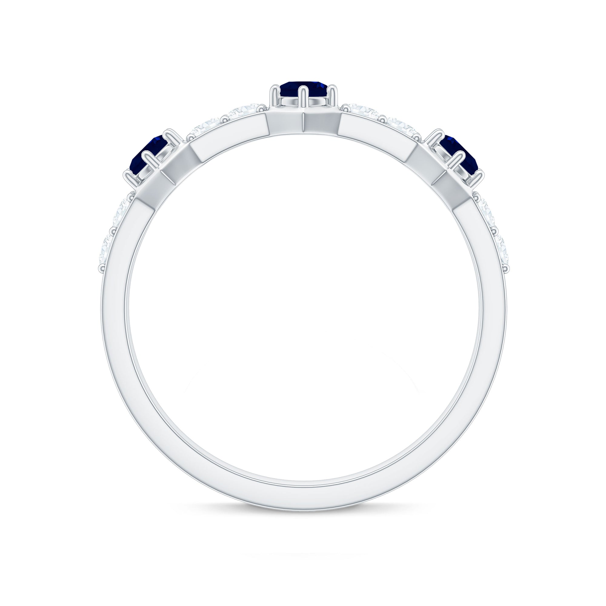 Rosec Jewels-Real Blue Sapphire Half Eternity Ring with Diamond