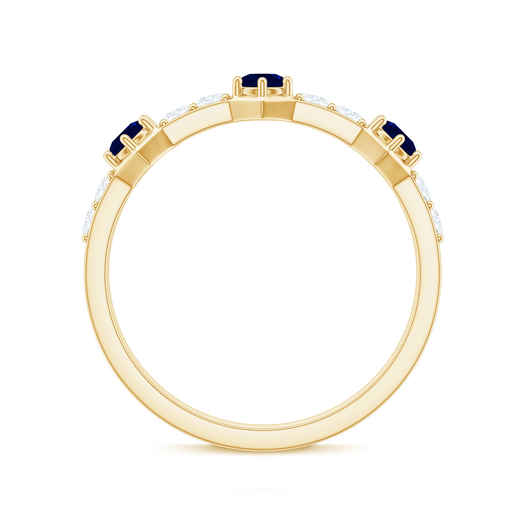 Rosec Jewels-Real Blue Sapphire Half Eternity Ring with Diamond