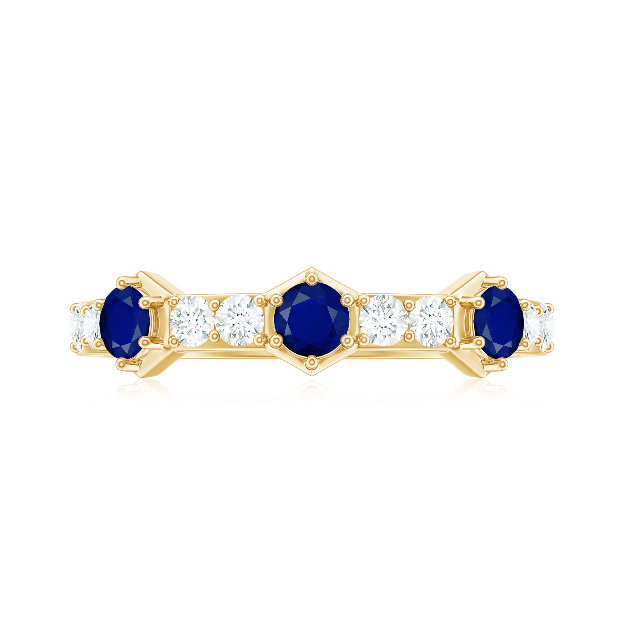Rosec Jewels-Real Blue Sapphire Half Eternity Ring with Diamond
