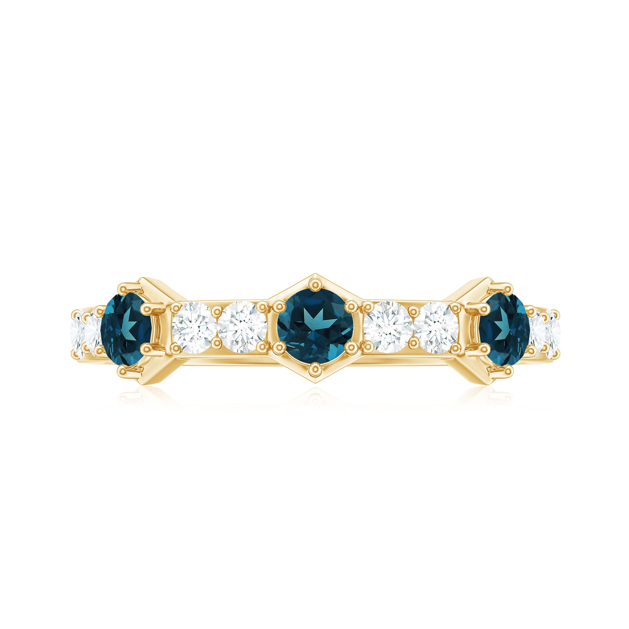 Certified London Blue Topaz Eternity Wedding Band with Diamond AAA - Rosec Jewels