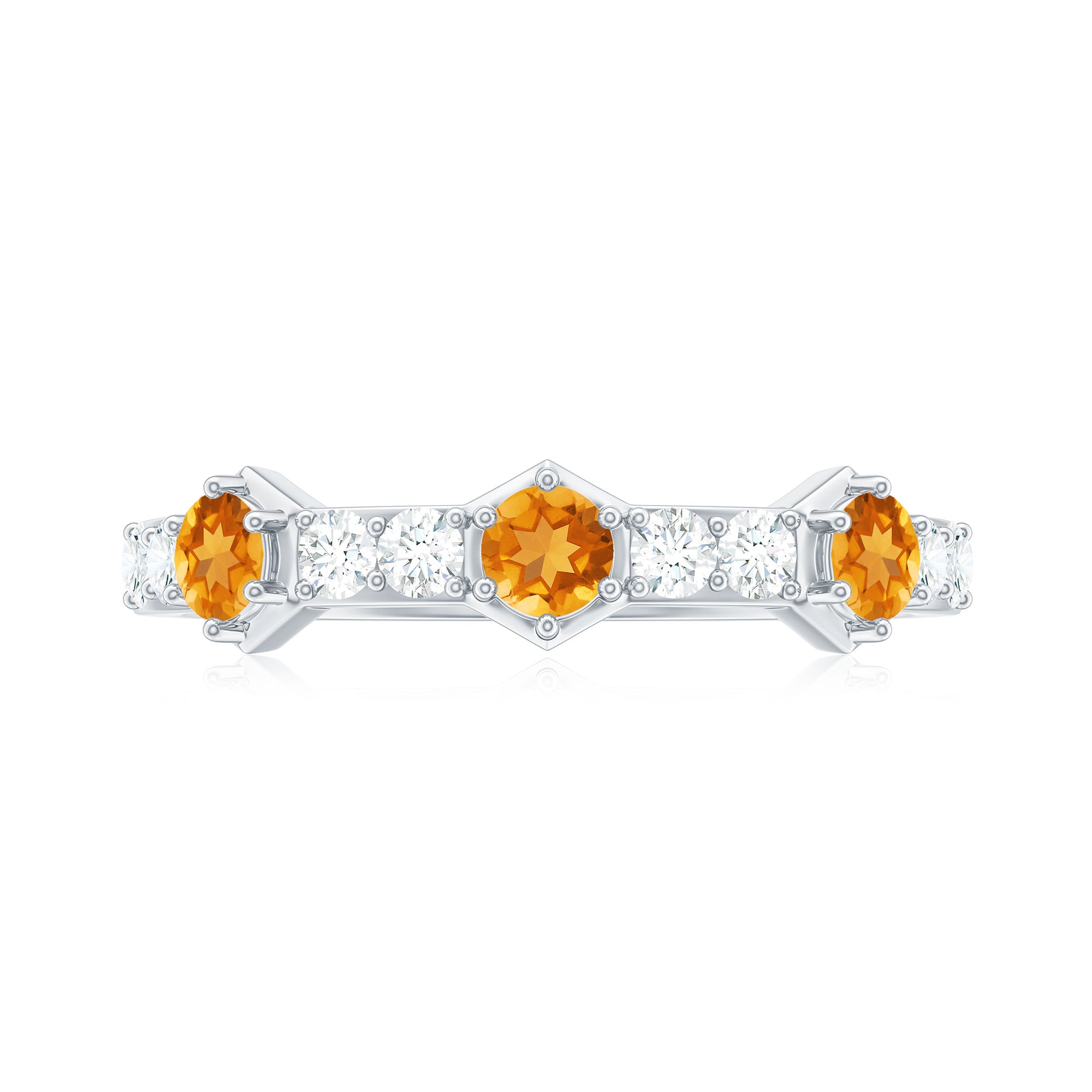 Genuine Citrine Diamond Half Eternity Ring for Anniversary AAA - Rosec Jewels