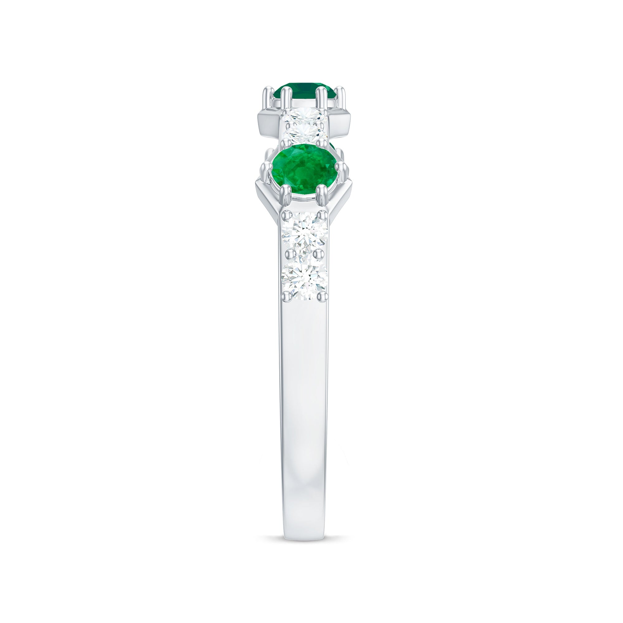 Natural Emerald and Diamond Half Eternity Ring AAA - Rosec Jewels