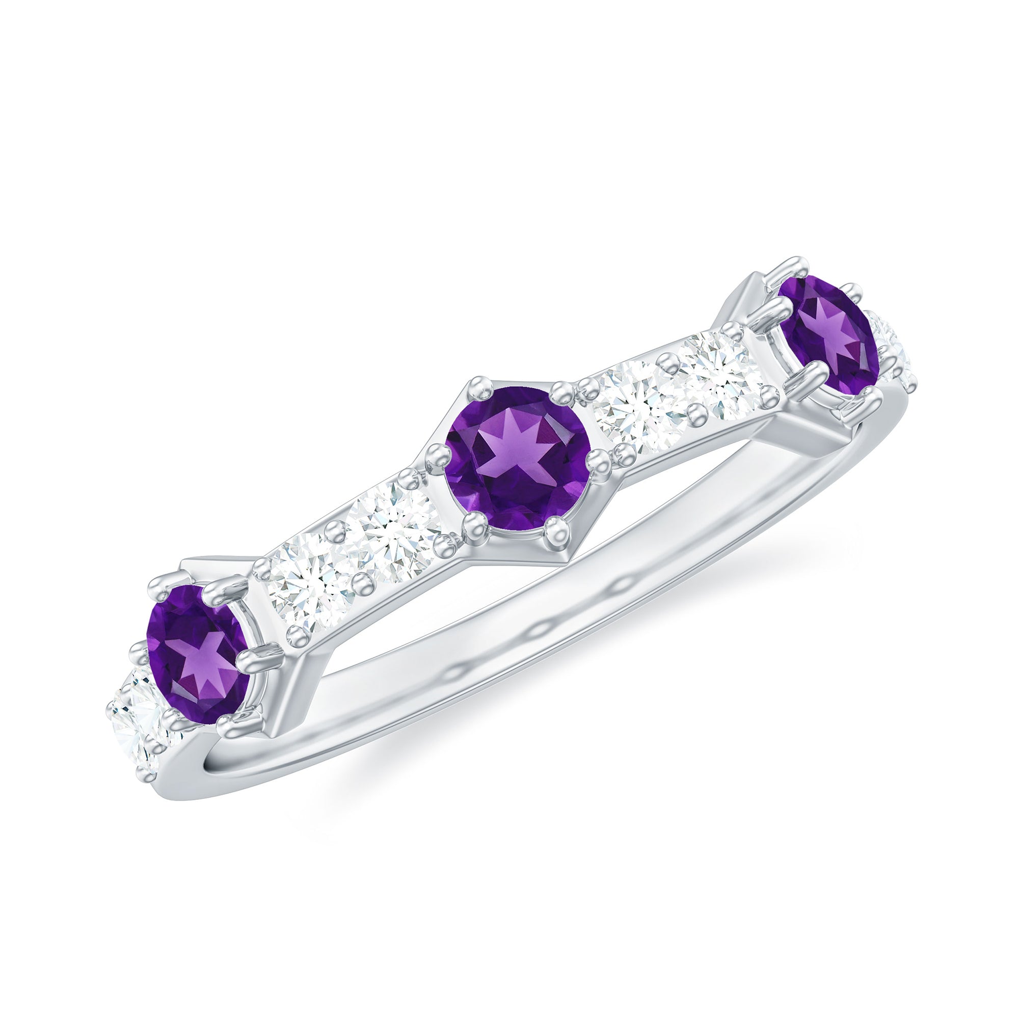 Rosec Jewels-Natural Amethyst Half Eternity Ring with Diamond