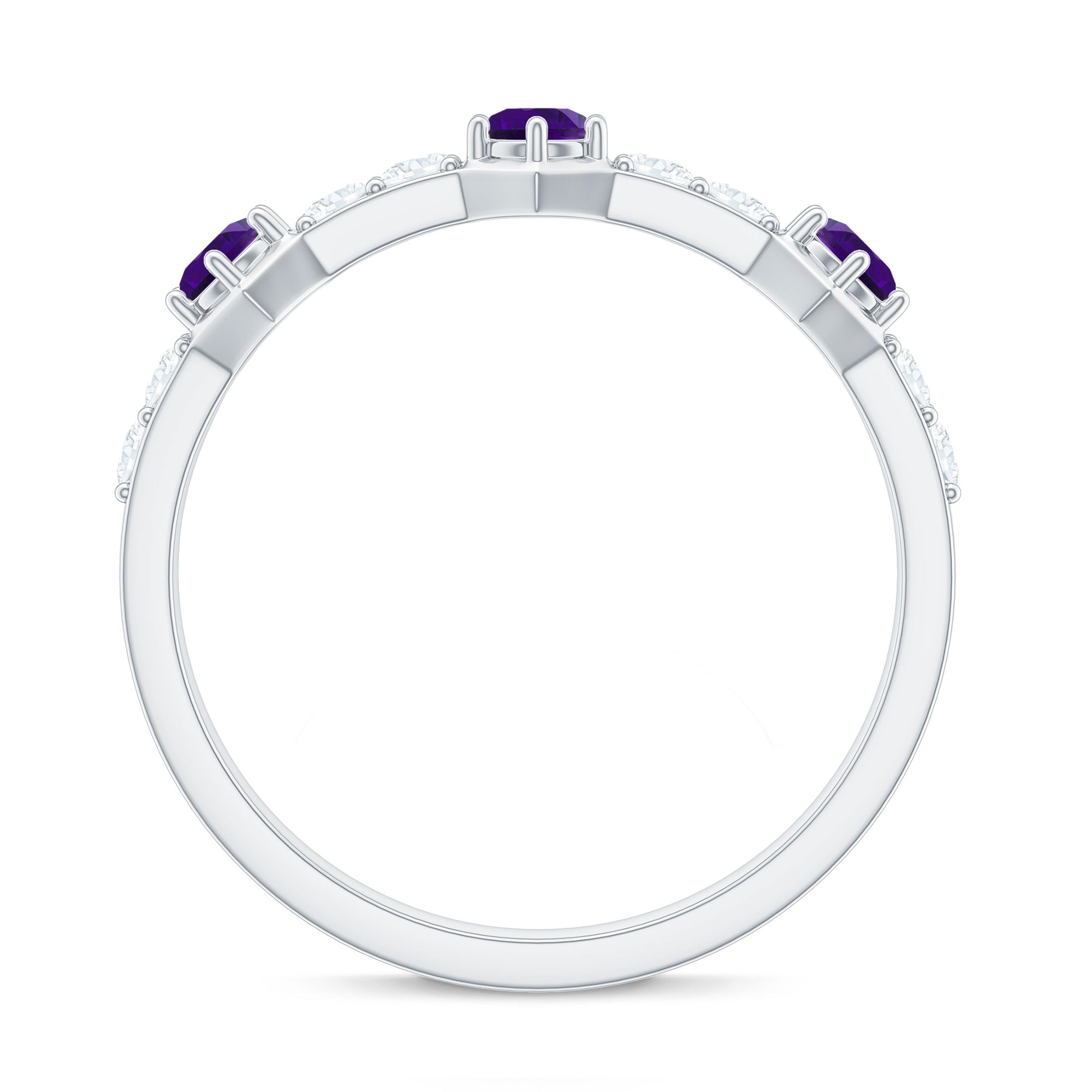 Rosec Jewels-Natural Amethyst Half Eternity Ring with Diamond