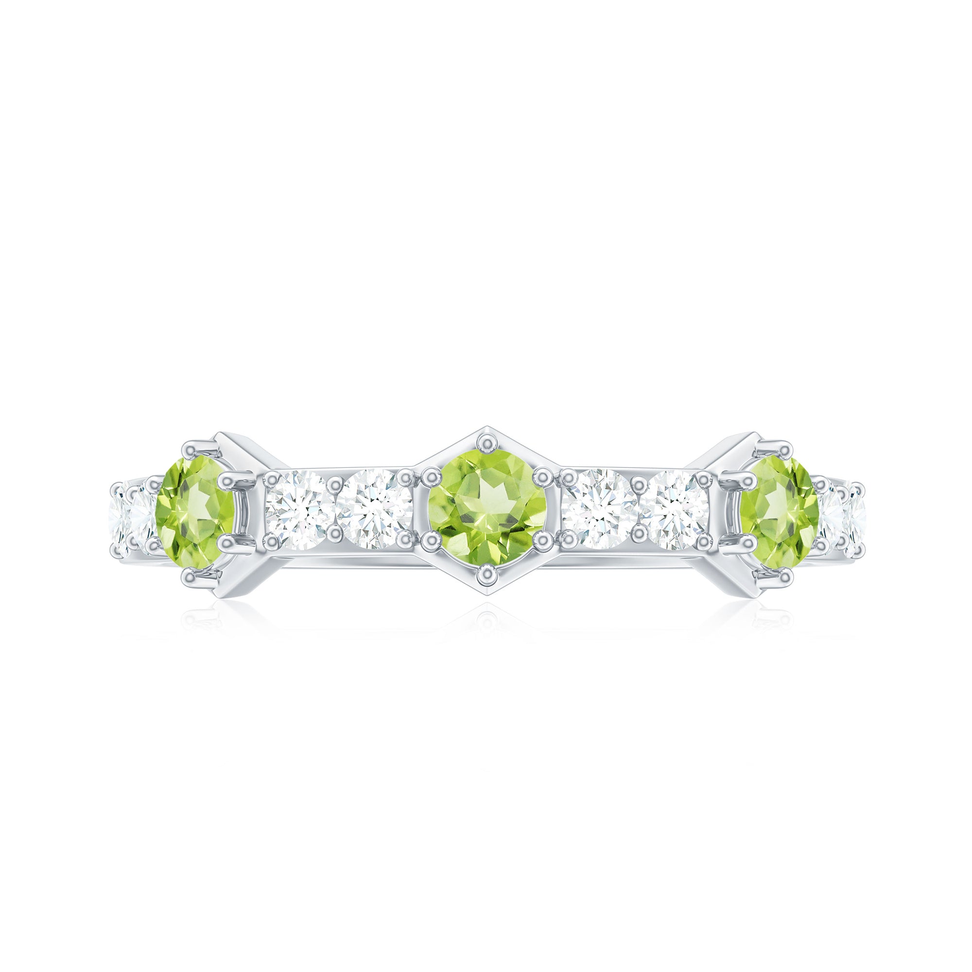 Natural Peridot Diamond Half Eternity Ring for Anniversary AAA - Rosec Jewels