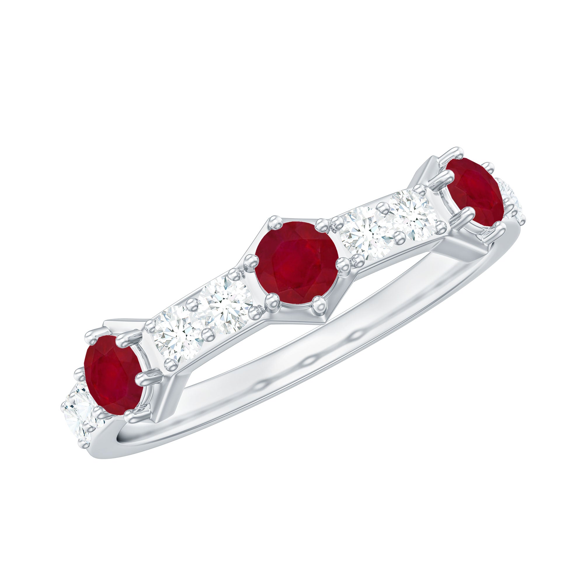 Rosec Jewels-Natural Ruby Diamond Half Eternity Ring for Women