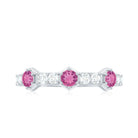 Minimal Half Eternity Ring with Pink Tourmaline and Diamond AAA - Rosec Jewels