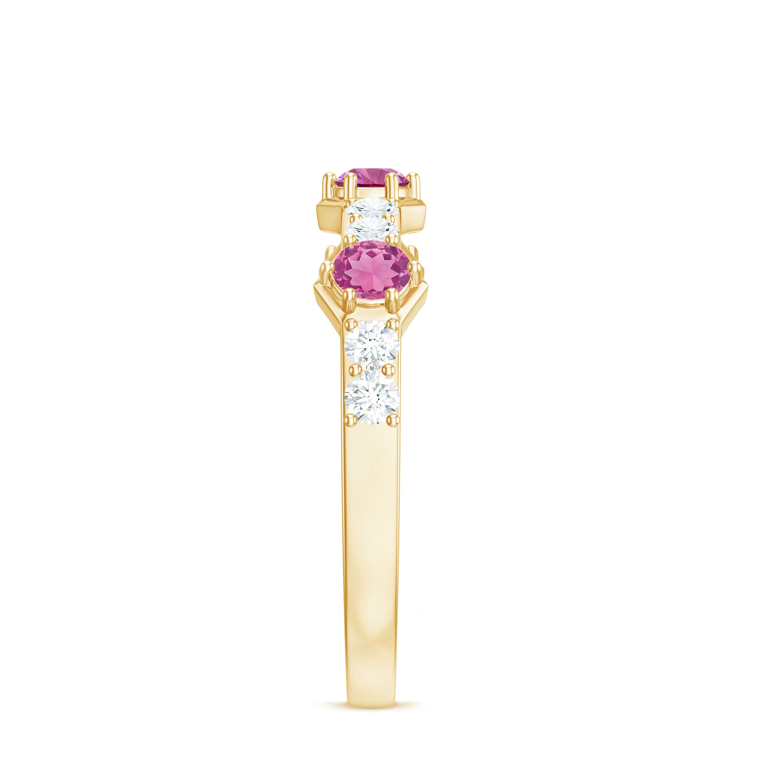 Minimal Half Eternity Ring with Pink Tourmaline and Diamond AAA - Rosec Jewels