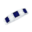 Certified Real Baguette Blue Sapphire Half Eternity Band Ring with Moissanite AAA - Rosec Jewels