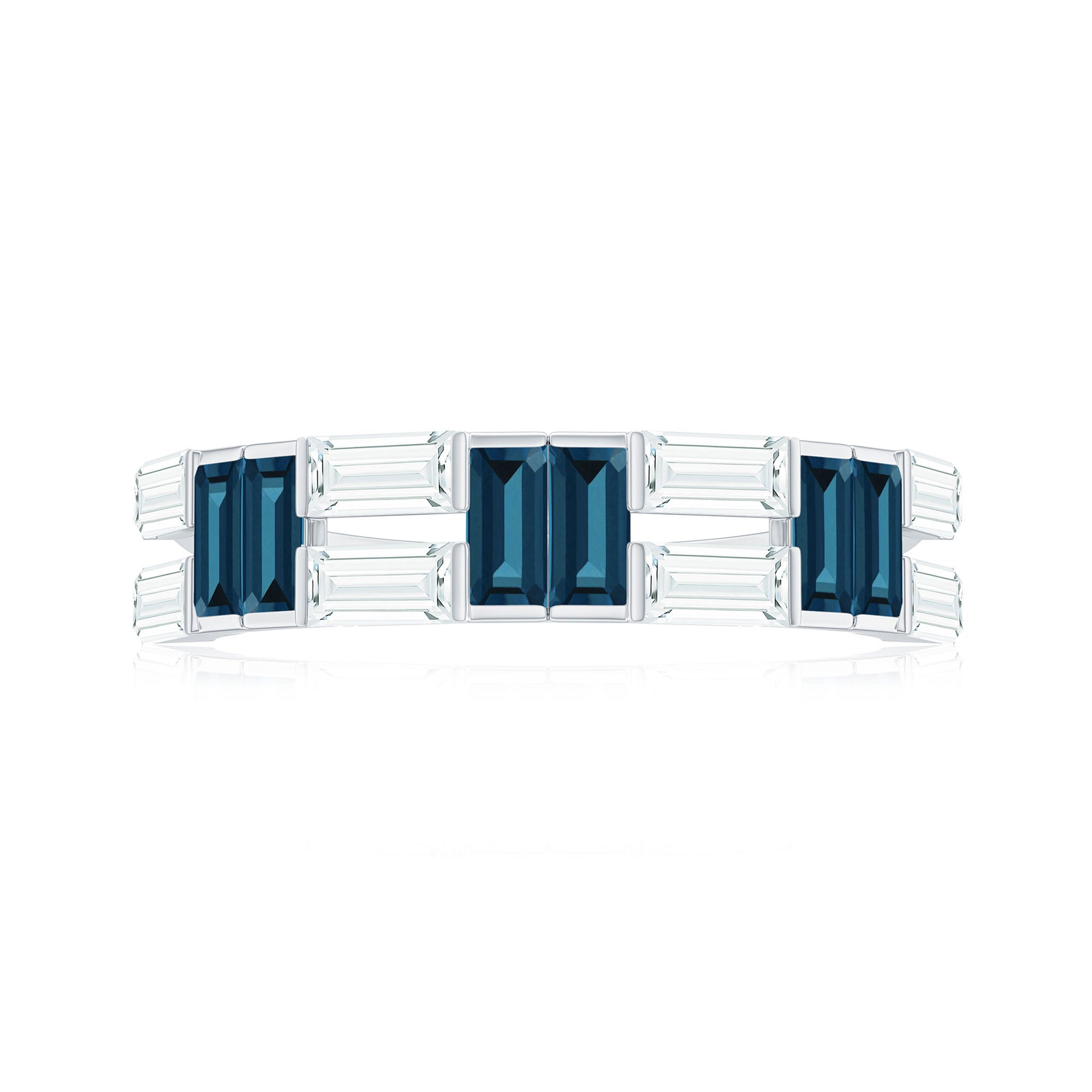 Rosec Jewels-Baguette London Blue Topaz Alternate Eternity Band with Moissanite