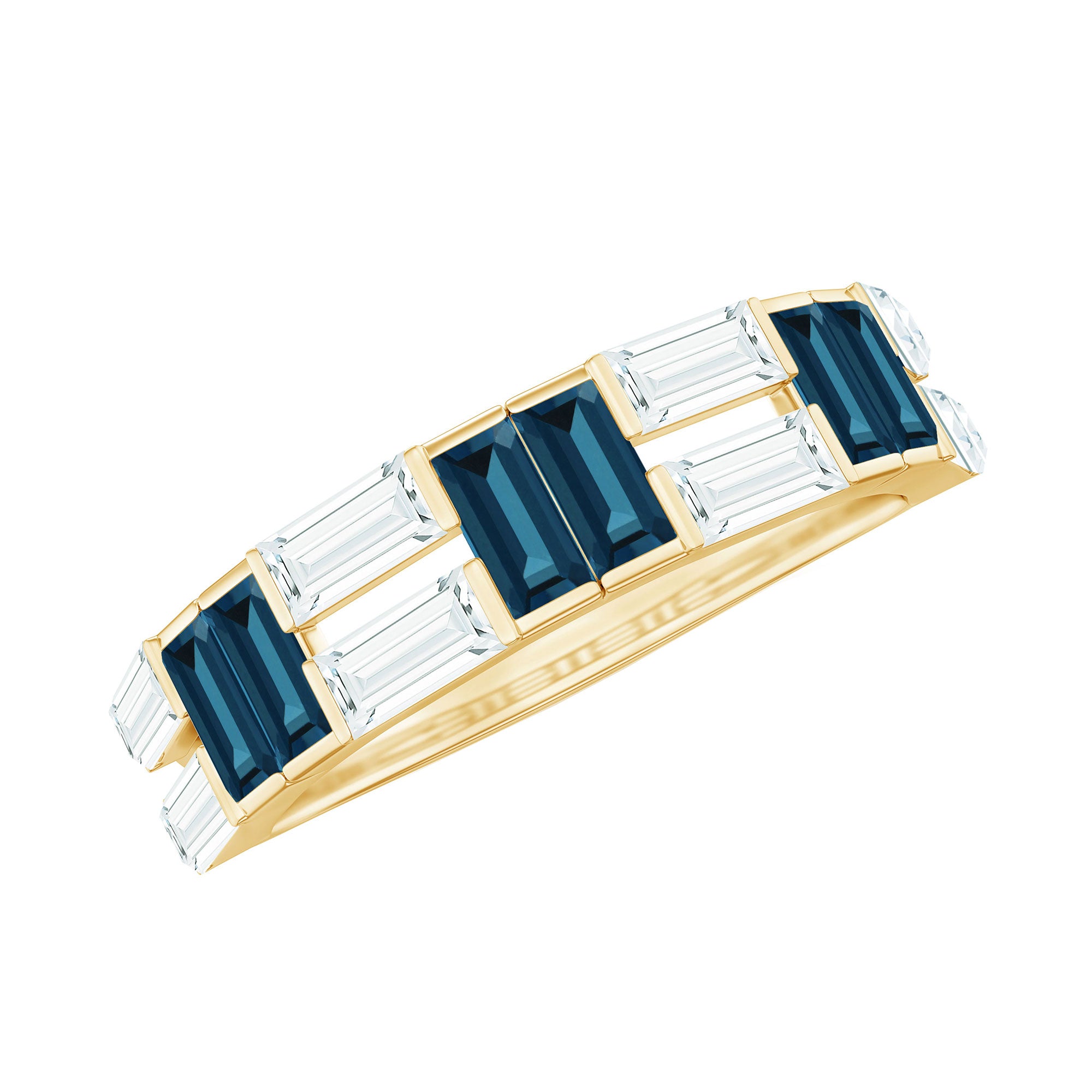 Rosec Jewels-Baguette London Blue Topaz Alternate Eternity Band with Moissanite