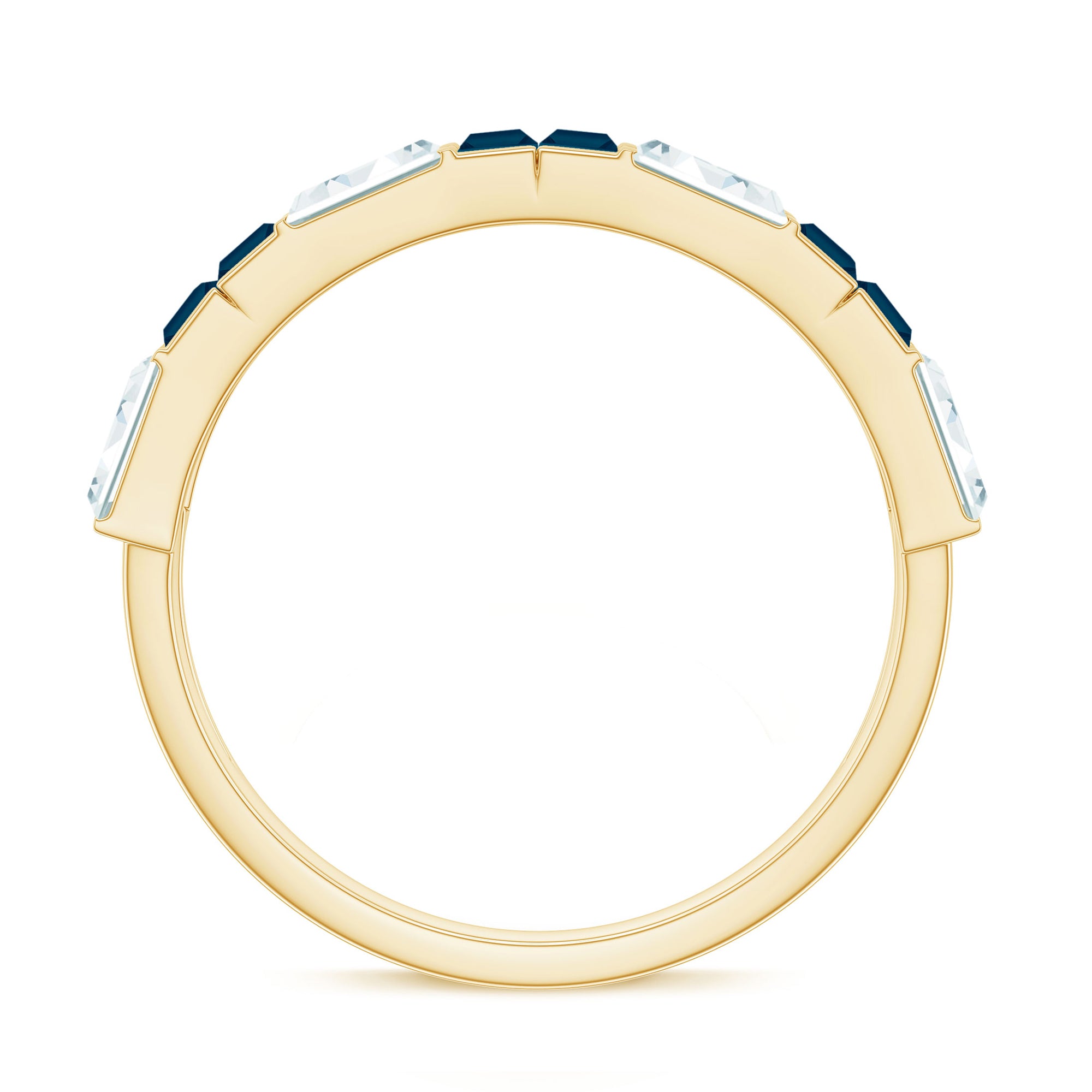 Rosec Jewels-Baguette London Blue Topaz Alternate Eternity Band with Moissanite