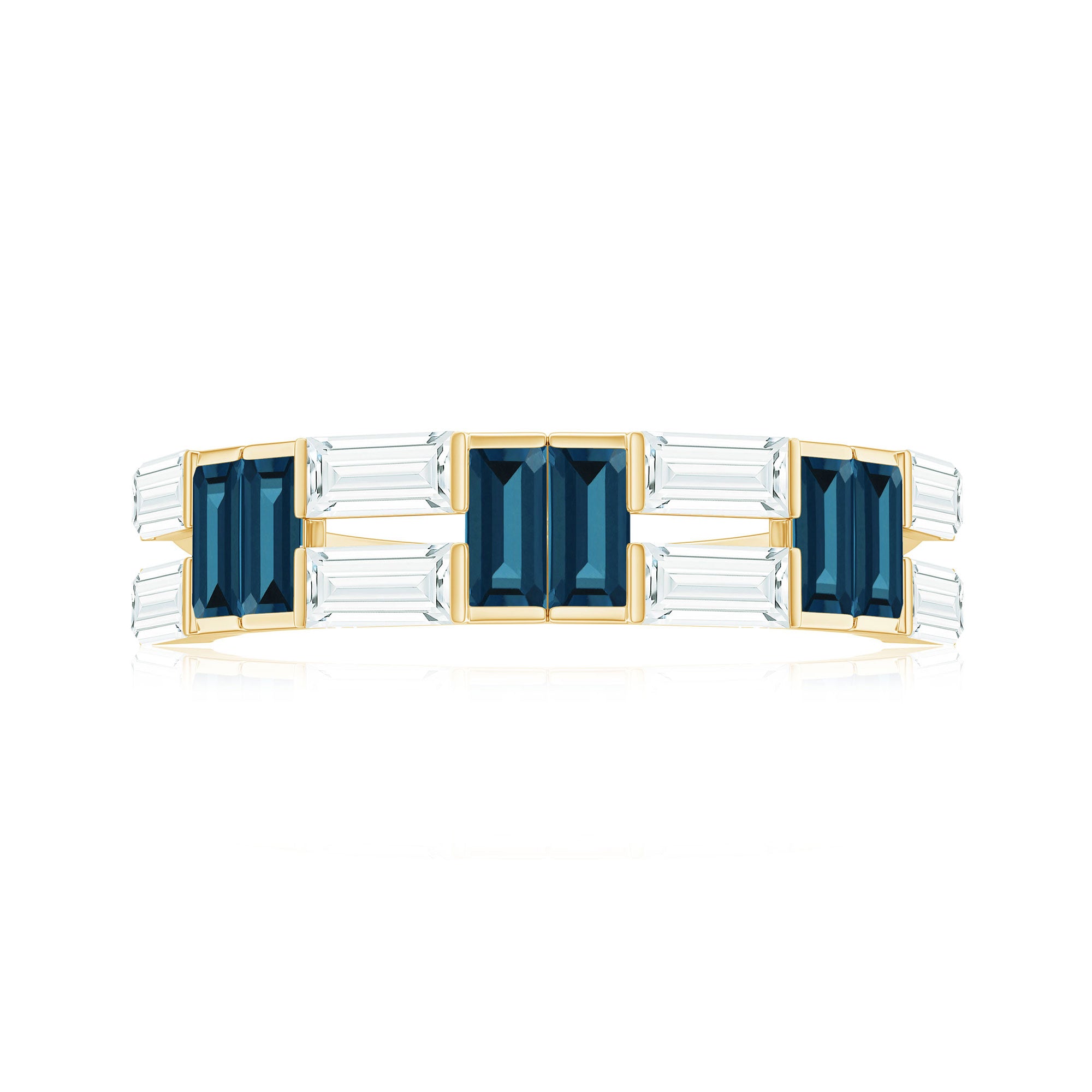 Rosec Jewels-Baguette London Blue Topaz Alternate Eternity Band with Moissanite