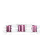 Baguette Shape Pink Tourmaline and Moissanite Half Eternity Ring AAA - Rosec Jewels