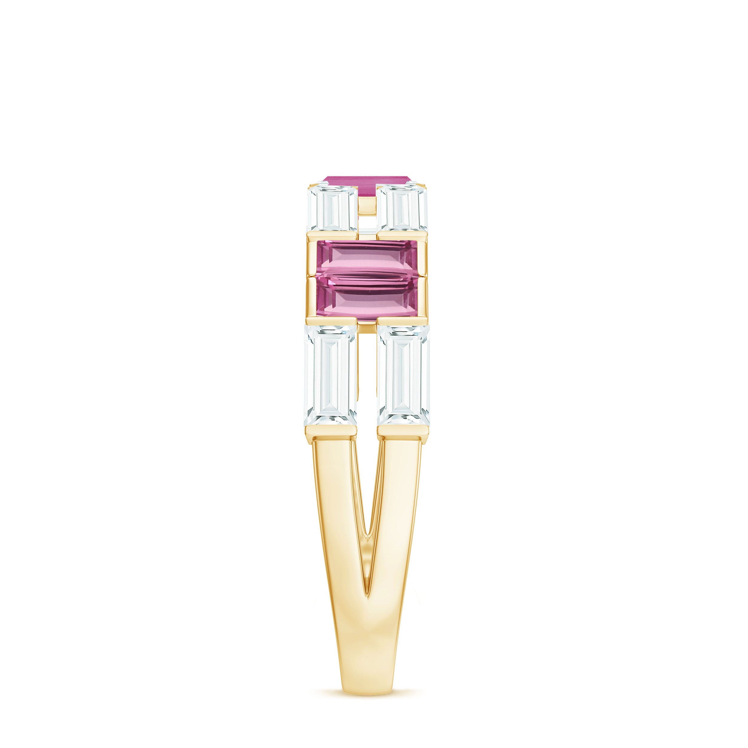 Baguette Shape Pink Tourmaline and Moissanite Half Eternity Ring AAA - Rosec Jewels