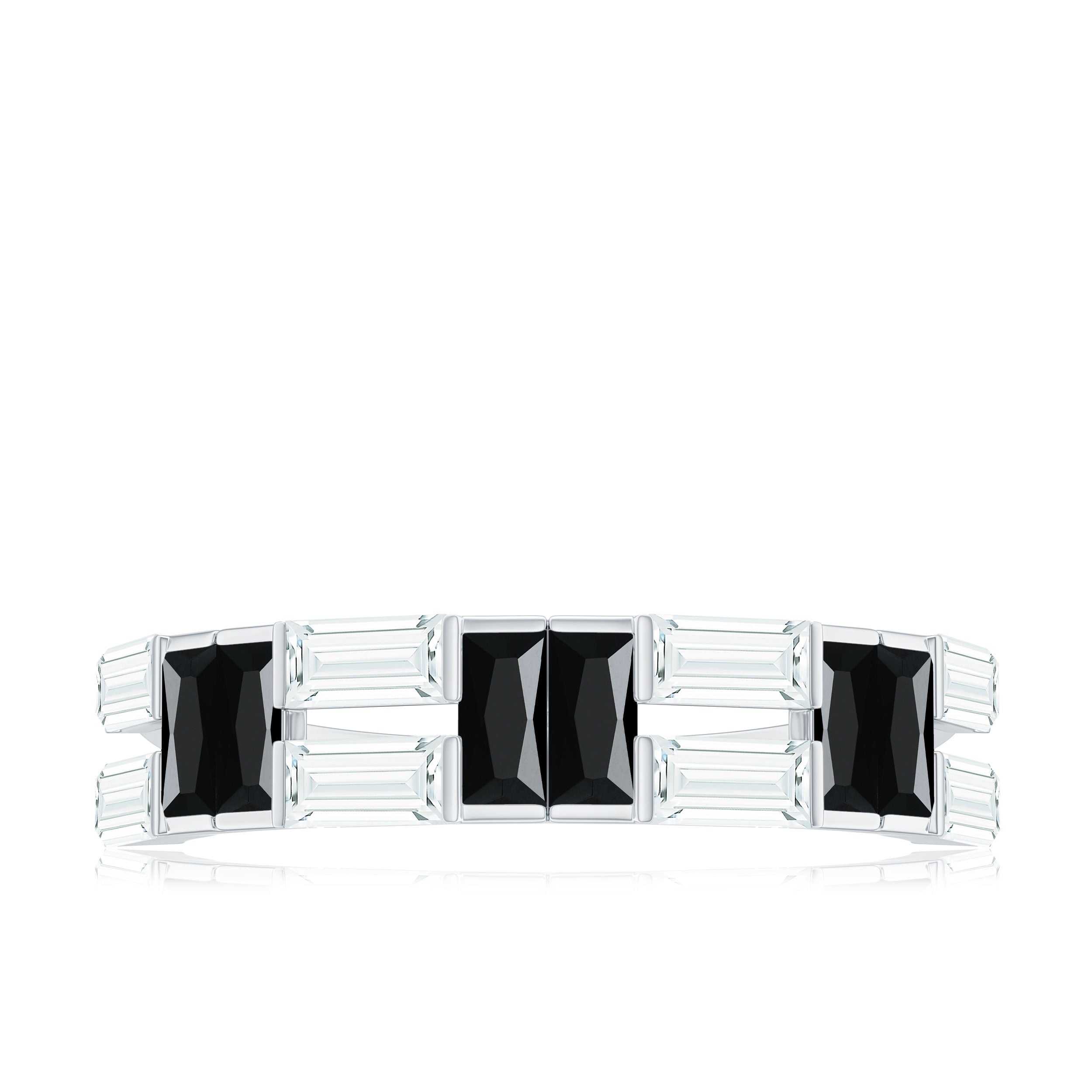 Natural Baguette Black Spinel Half Eternity Ring with Moissanite AAA - Rosec Jewels