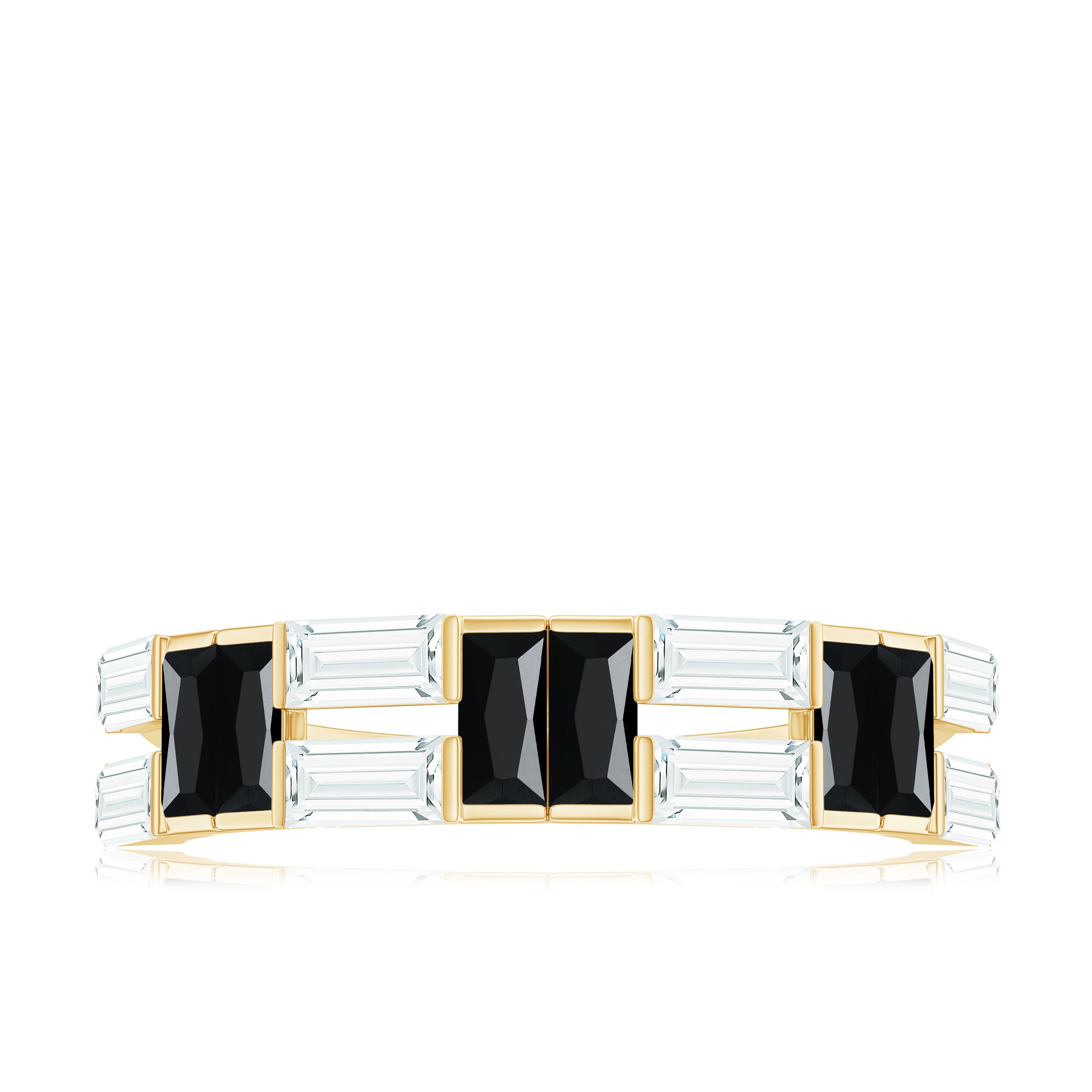 Natural Baguette Black Spinel Half Eternity Ring with Moissanite AAA - Rosec Jewels