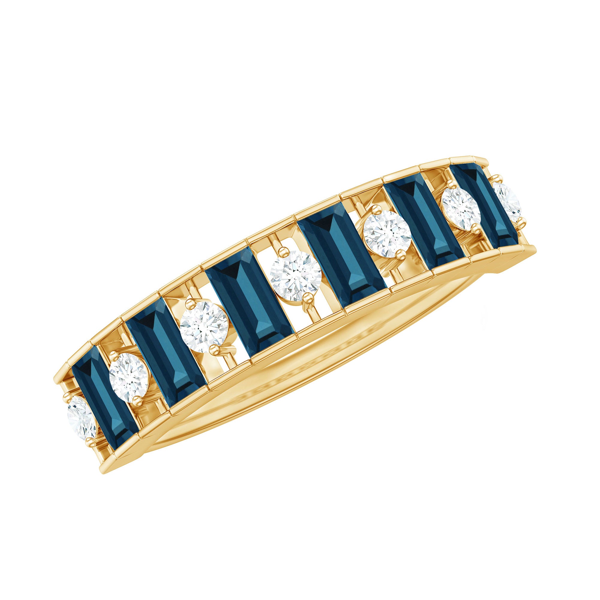 Baguette London Blue Topaz Eternity Anniversary Band with Diamond AAA - Rosec Jewels