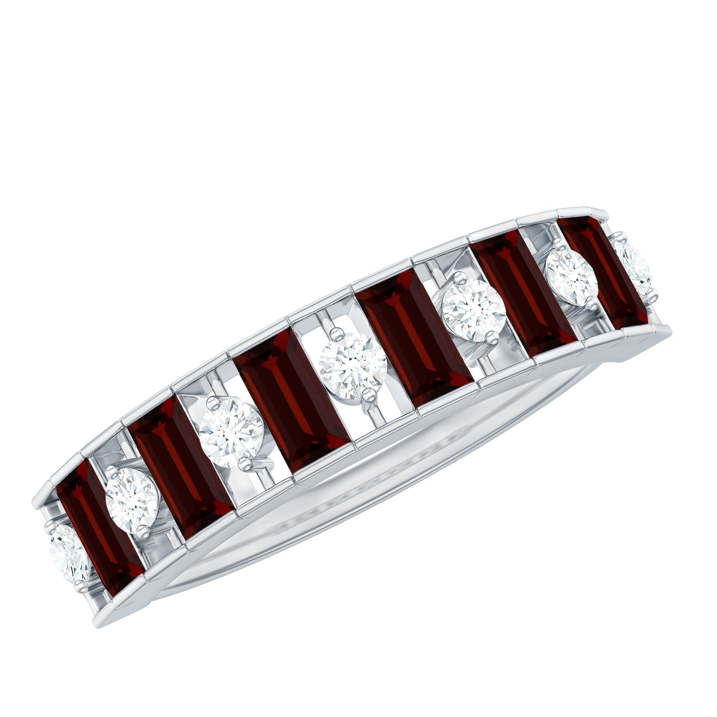 Rosec Jewels-Classic Garnet Baguette Eternity Wedding Band with Diamond