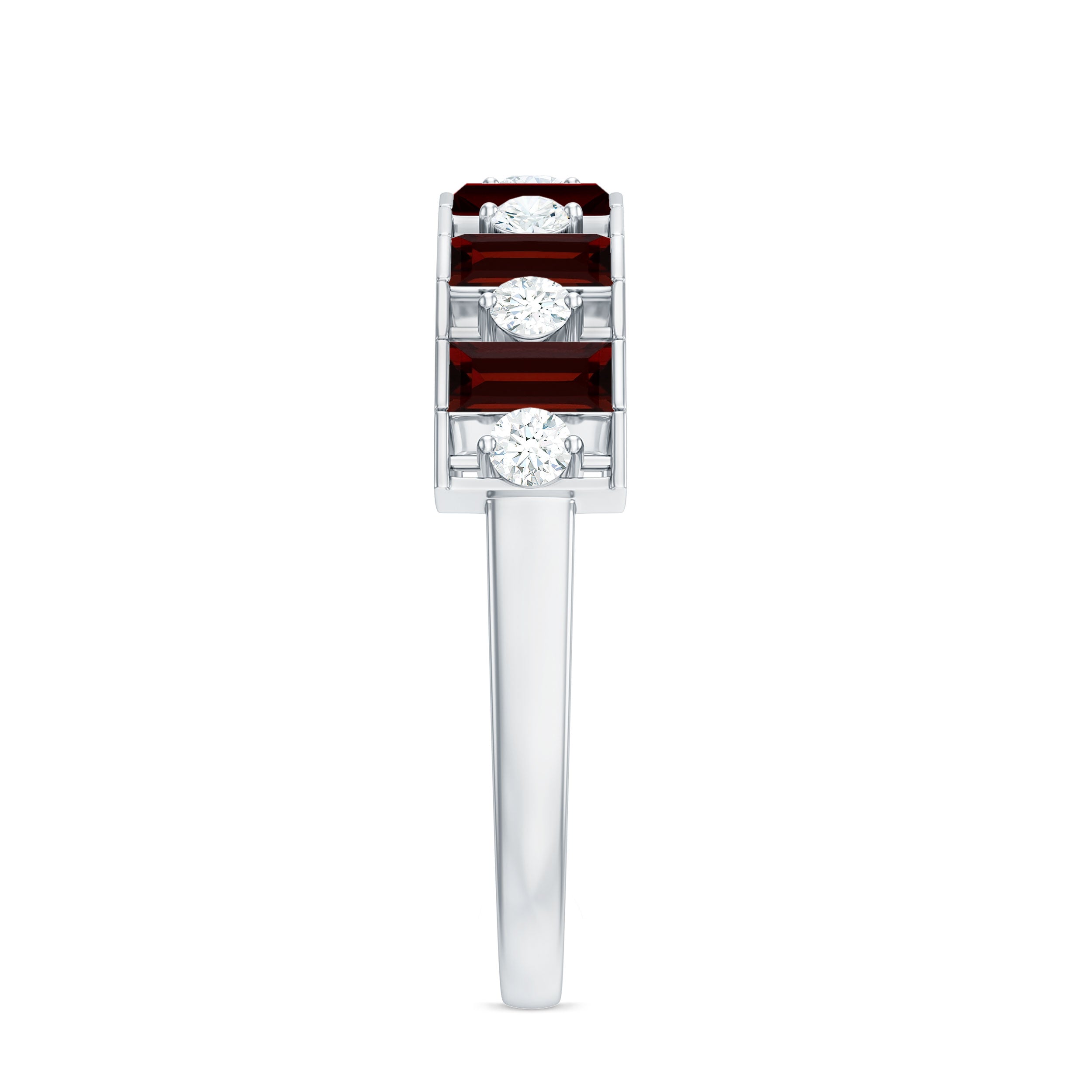 Rosec Jewels-Classic Garnet Baguette Eternity Wedding Band with Diamond