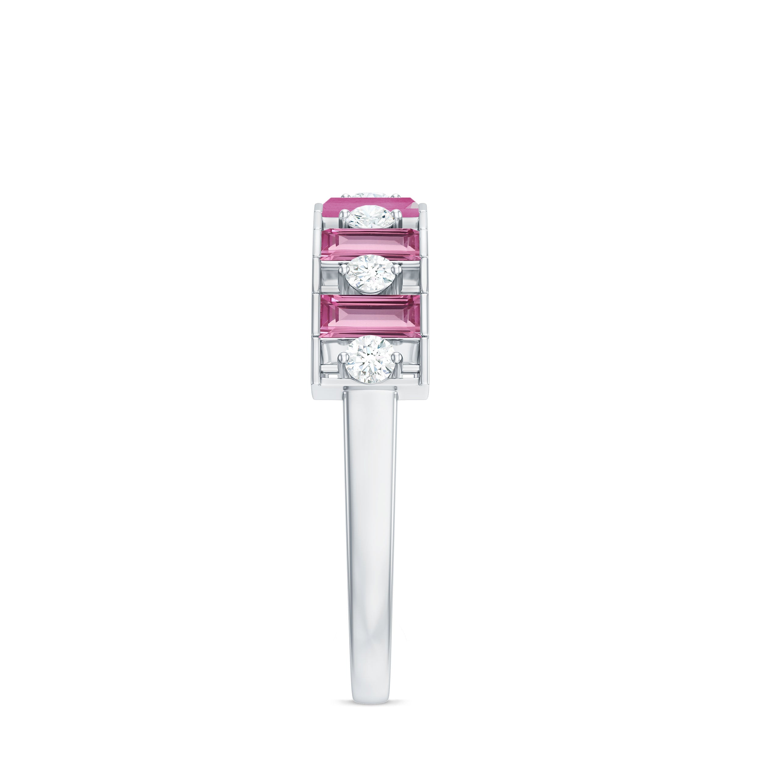 Alternate Pink Tourmaline and Diamond Half Eternity Ring AAA - Rosec Jewels