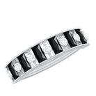 Rosec Jewels-Natural Baguette Black Spinel Half Eternity Ring with Diamond