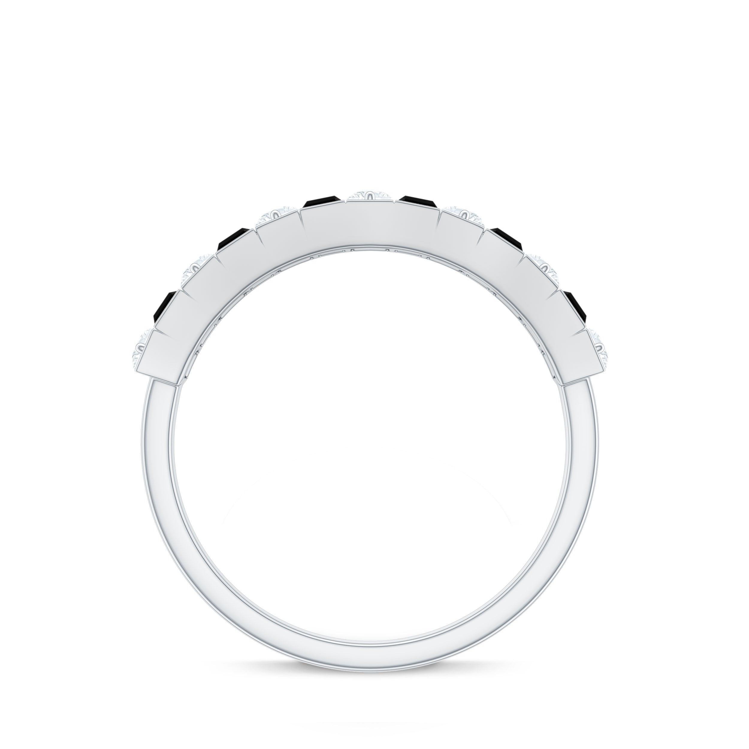 Rosec Jewels-Natural Baguette Black Spinel Half Eternity Ring with Diamond