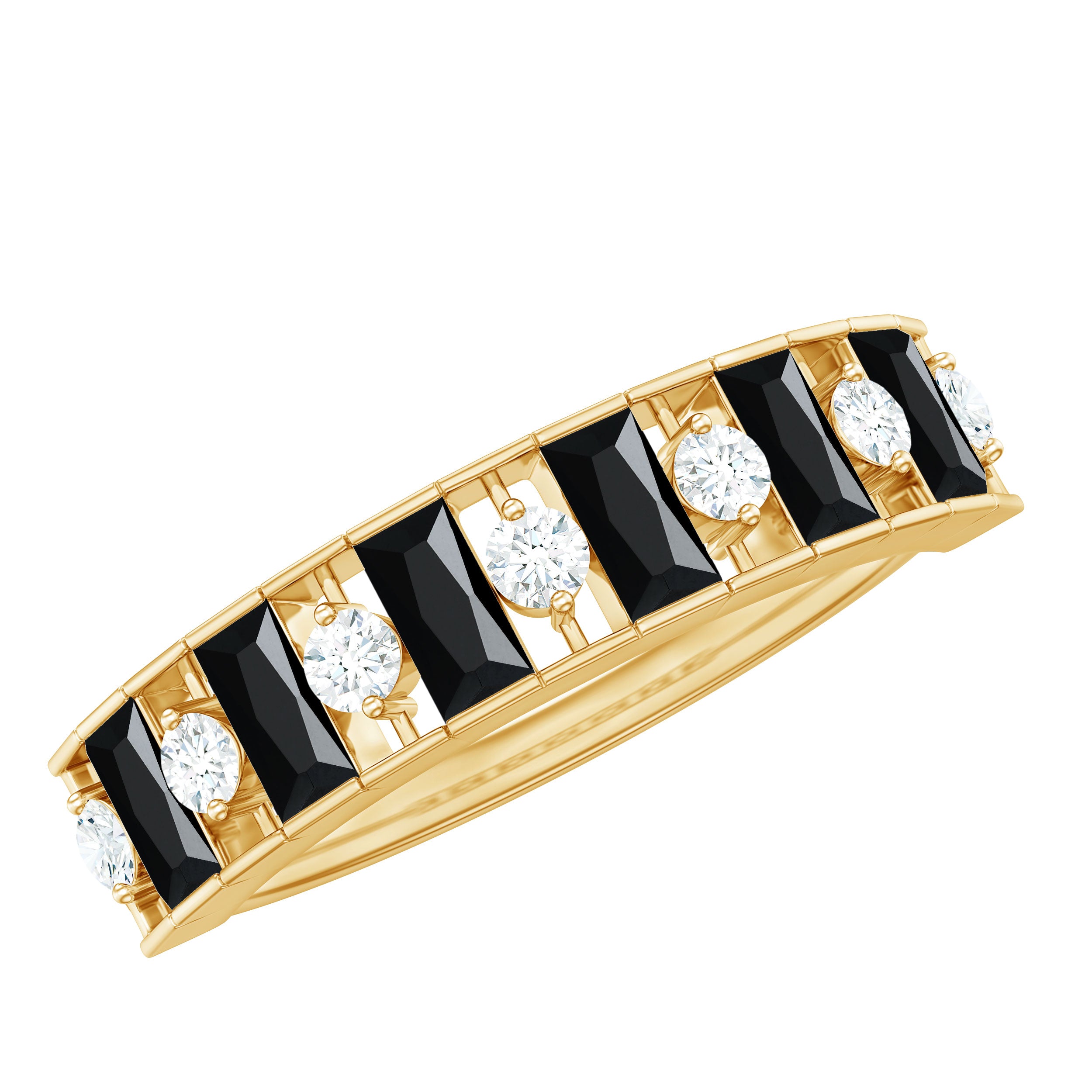 Rosec Jewels-Natural Baguette Black Spinel Half Eternity Ring with Diamond