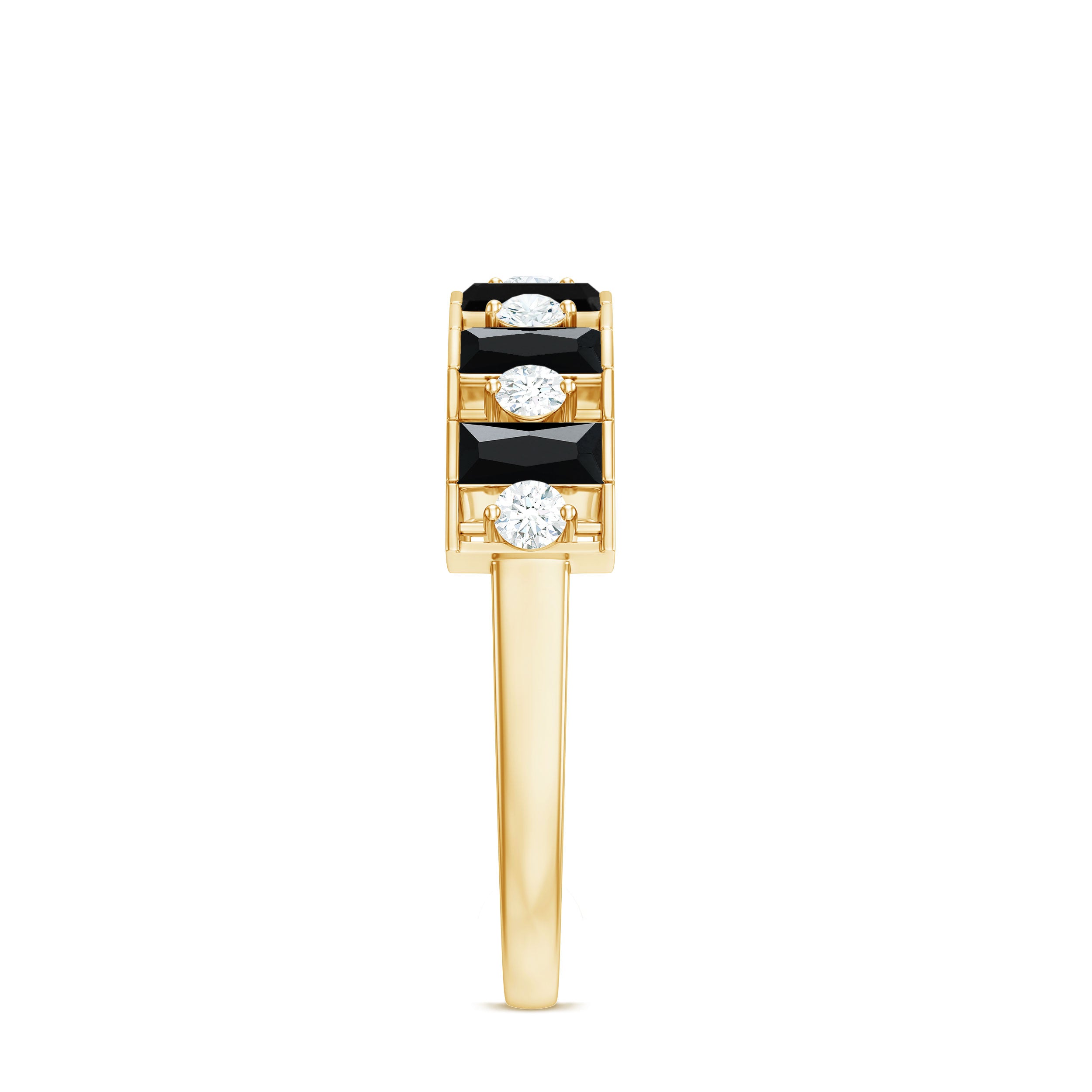 Rosec Jewels-Natural Baguette Black Spinel Half Eternity Ring with Diamond