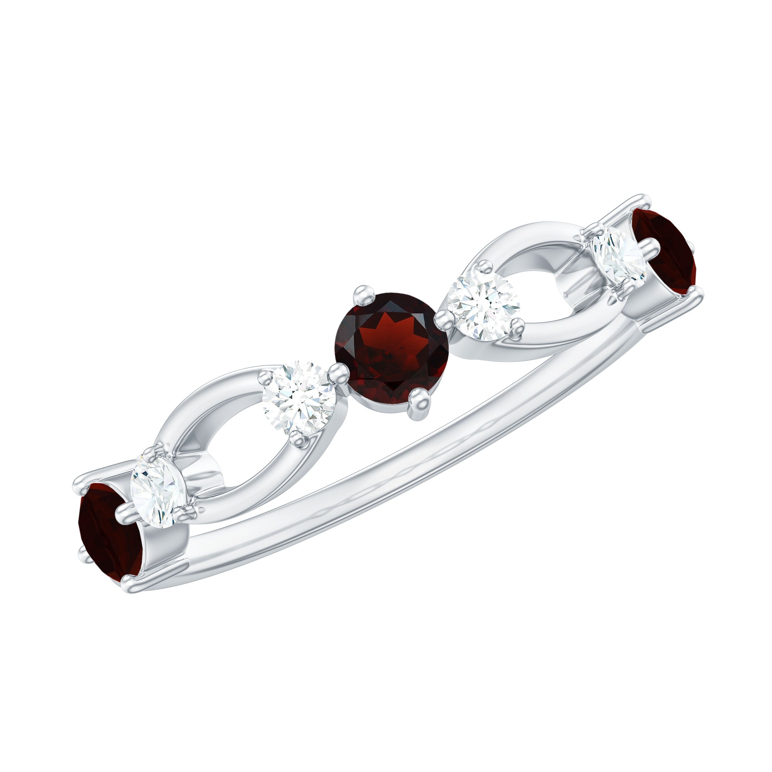Natural Red Garnet Diamond Half Eternity Ring for Anniversary