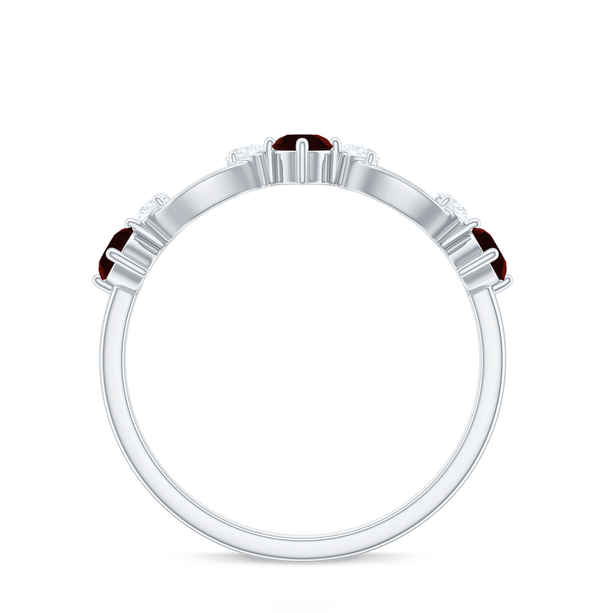 Rosec Jewels-Natural Red Garnet Diamond Half Eternity Ring for Anniversary